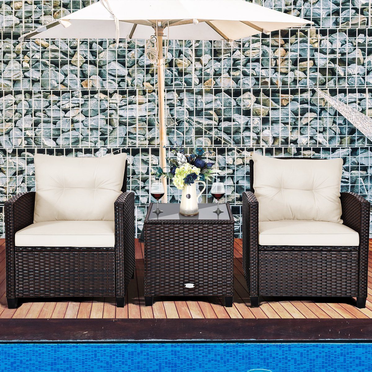 COSTWAY Gartenlounge-Set, (3-tlg., 2 Sessel & günstig online kaufen