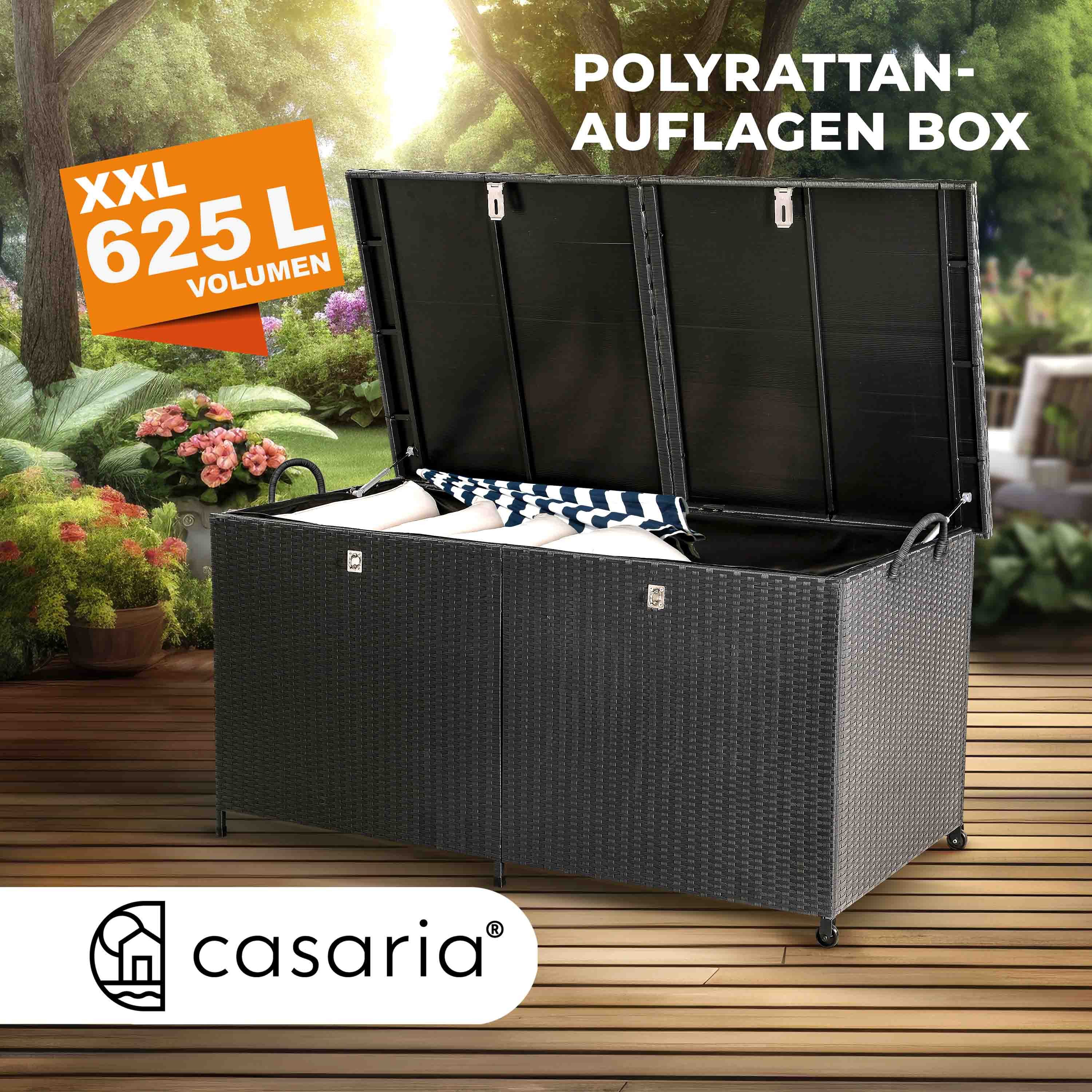 Casaria Auflagenbox (1 St), XXL Polyrattan Wetterfest 625L UV-beständig Rollen Wintergarten