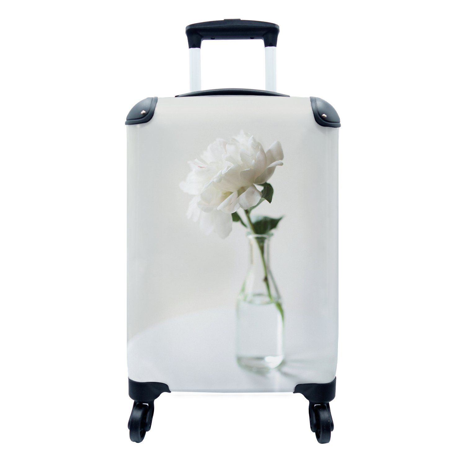 MuchoWow Handgepäckkoffer Weiße Pfingstrose in einer Vase, 4 Rollen, Reisetasche mit rollen, Handgepäck für Ferien, Trolley, Reisekoffer