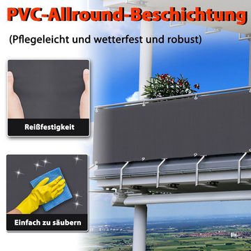 AUFUN Balkonsichtschutz Anthrazit/Hellgrau PVC mit Ösen und Kordel