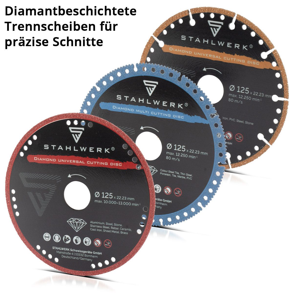 Thumbnail - STAHLWERK Schleifscheibe Diamant-Trennscheiben 3er Set Sägeblatt für