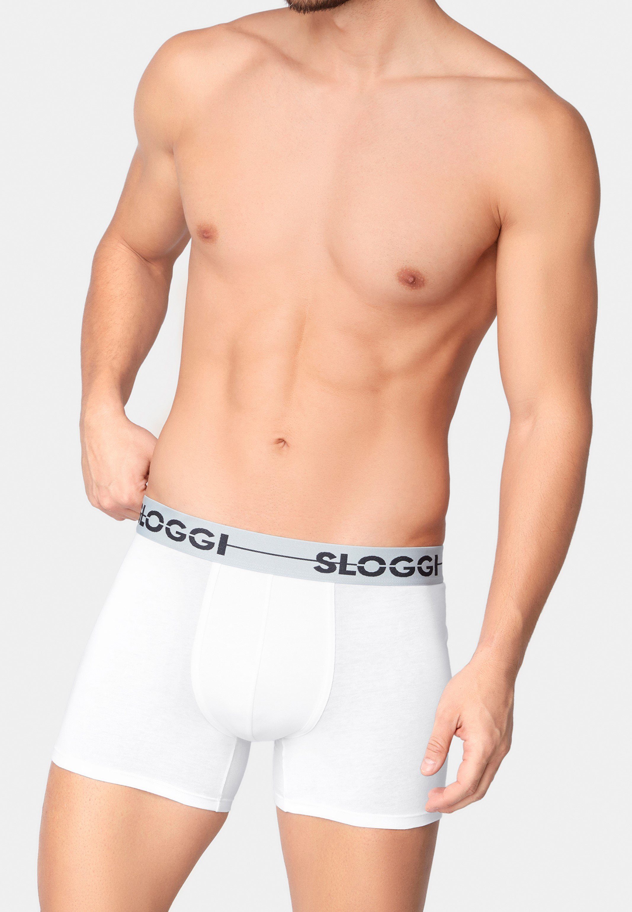 Sloggi Weiß Perfekter Eingriff Go - Pack Boxer - Baumwolle Long Ohne Sitz Retro Short 3-St) 3er / - Pant (Spar-Set,