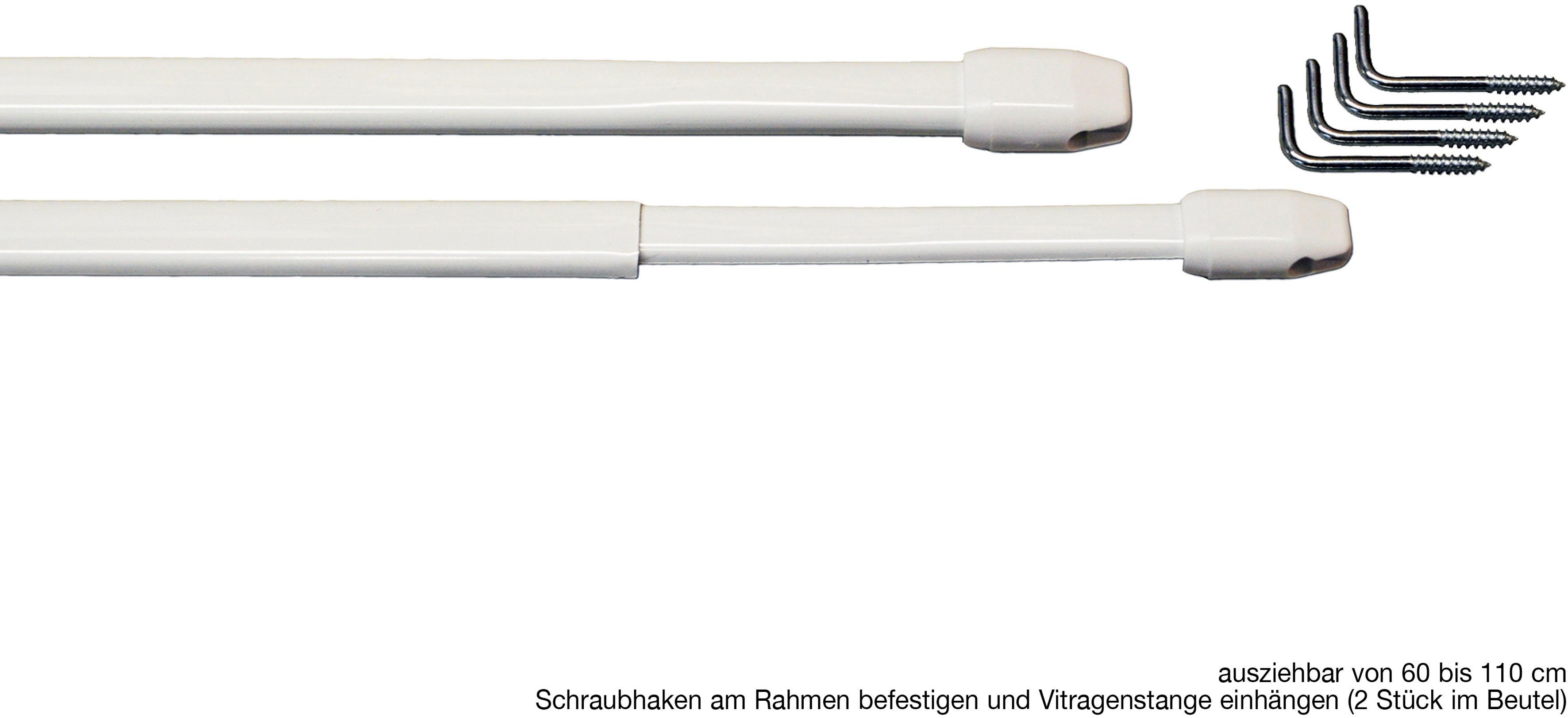 GARESA Vitragenstange Vitragenstange "11 mm", Ø 11 mm, ausziehbar, Fixmaß, geklebt, verschraubt, zum Schrauben auf dem Fensterrahmen, einfache Montage, 2 Stück