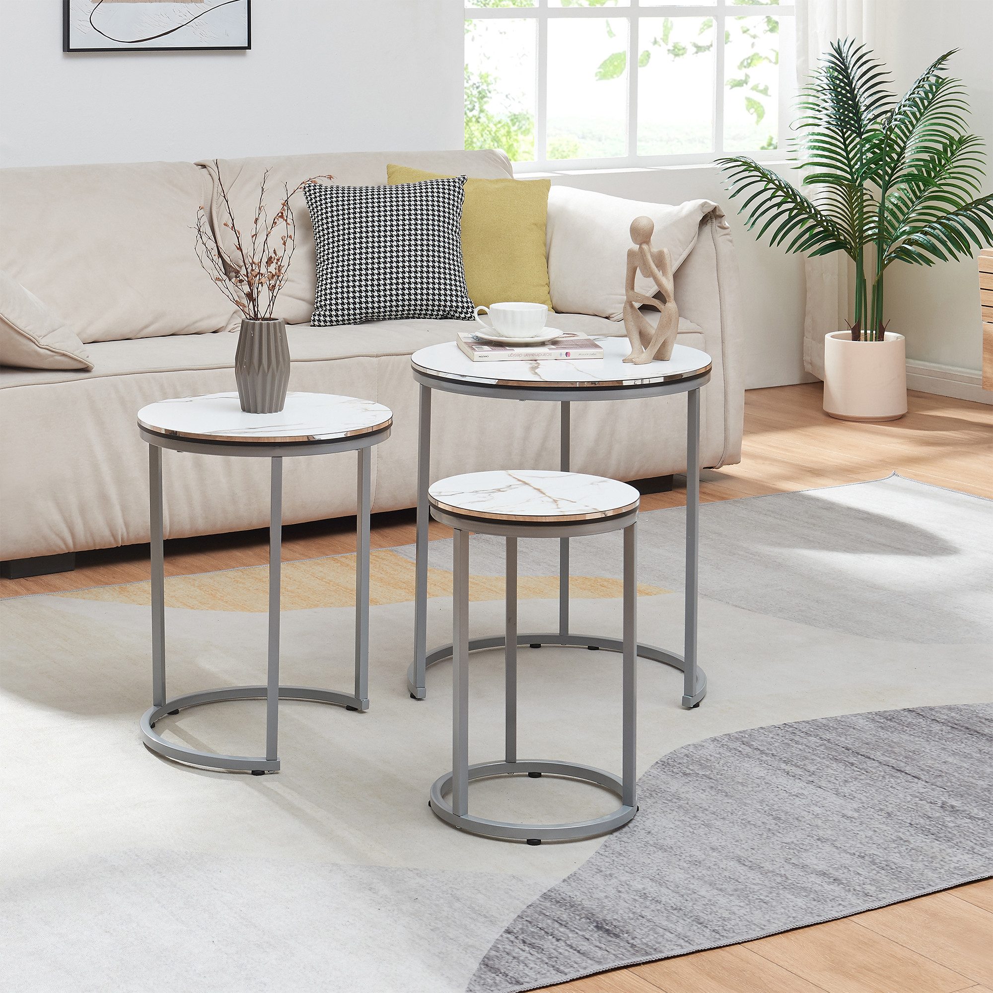 en.casa Satztisch (3er Set), »Bornholm« Metallgestell Marmoroptik, weiß günstig online kaufen