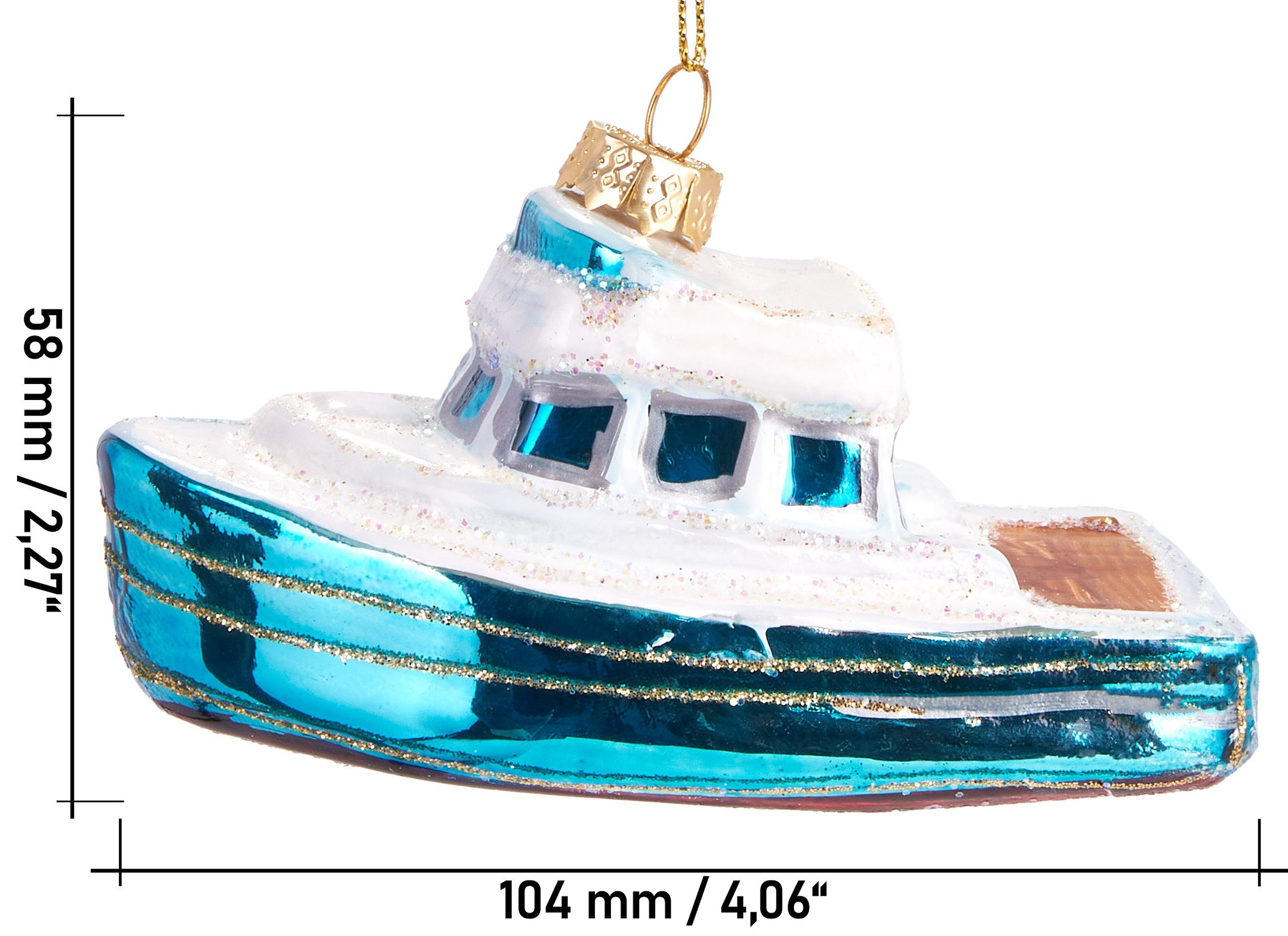 Motorboot, Lustige Christbaumschmuck Weihnachtsanhänger Boot - Weihnachtskugel Weihnachtskugel handbemalt 10.5 Mundgeblasene ca. Glas, BRUBAKER aus cm