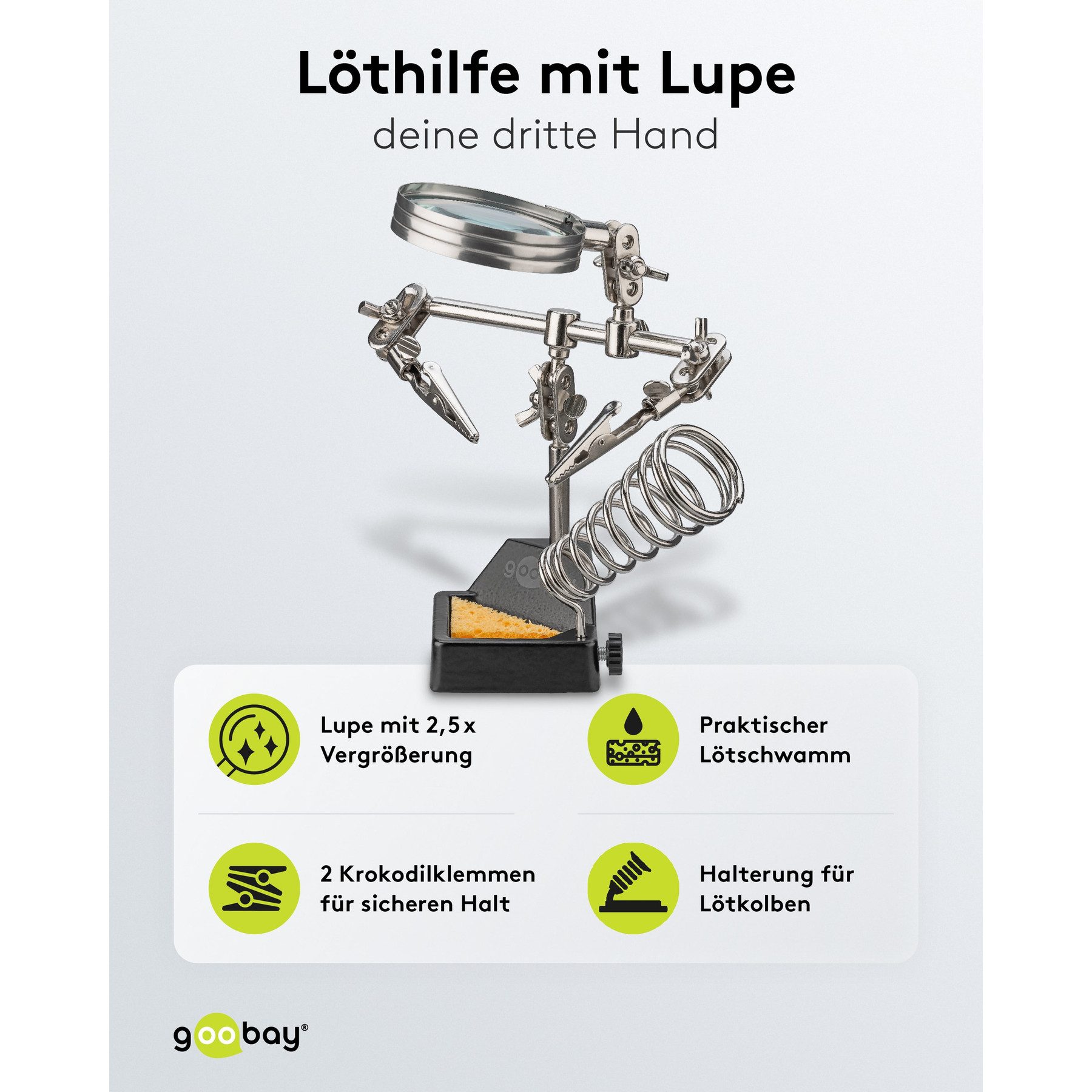 Goobay Klemmhalter GOOBAY Dritte Hand, 76560, mit Lupe und Lötkolbenständer