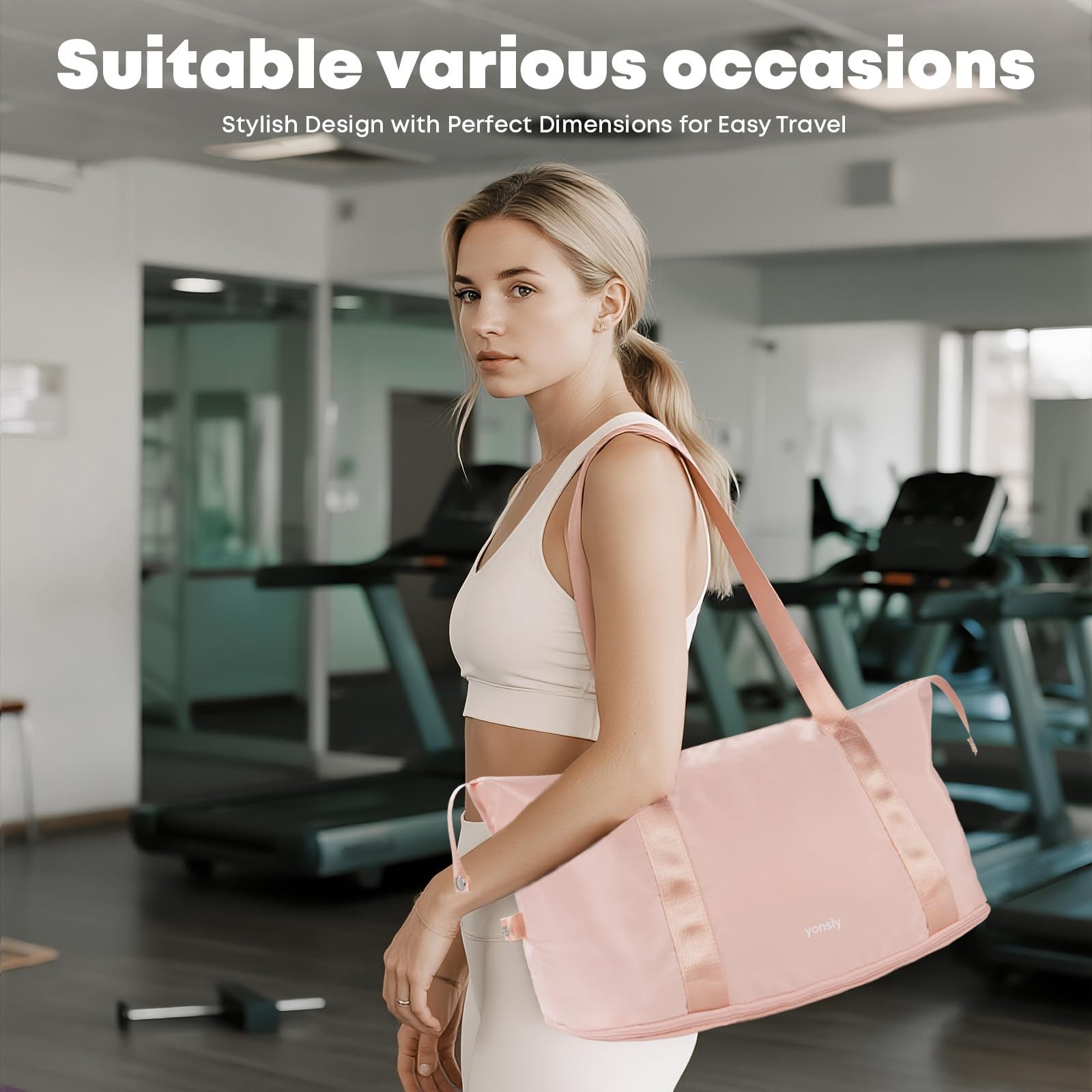 YONSLY Reisetasche Leichte Weekender-Reisetasche mit Kulturbeutel für (Spar-Set, Reisetasche + Kulturbeutel), Erweiterbar, mit Trolleygurt, Nylon-Gewebe, waschbar und leicht