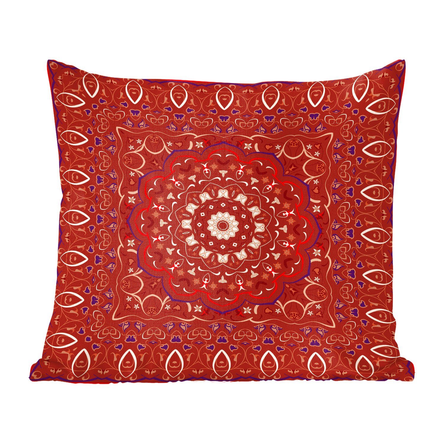 Teppich - Sofakissen Wohzimmer, MuchoWow Füllung Deko, Dekokissen - Rot, Schlafzimmer, Zierkissen - mit Persischer Mandala für Muster