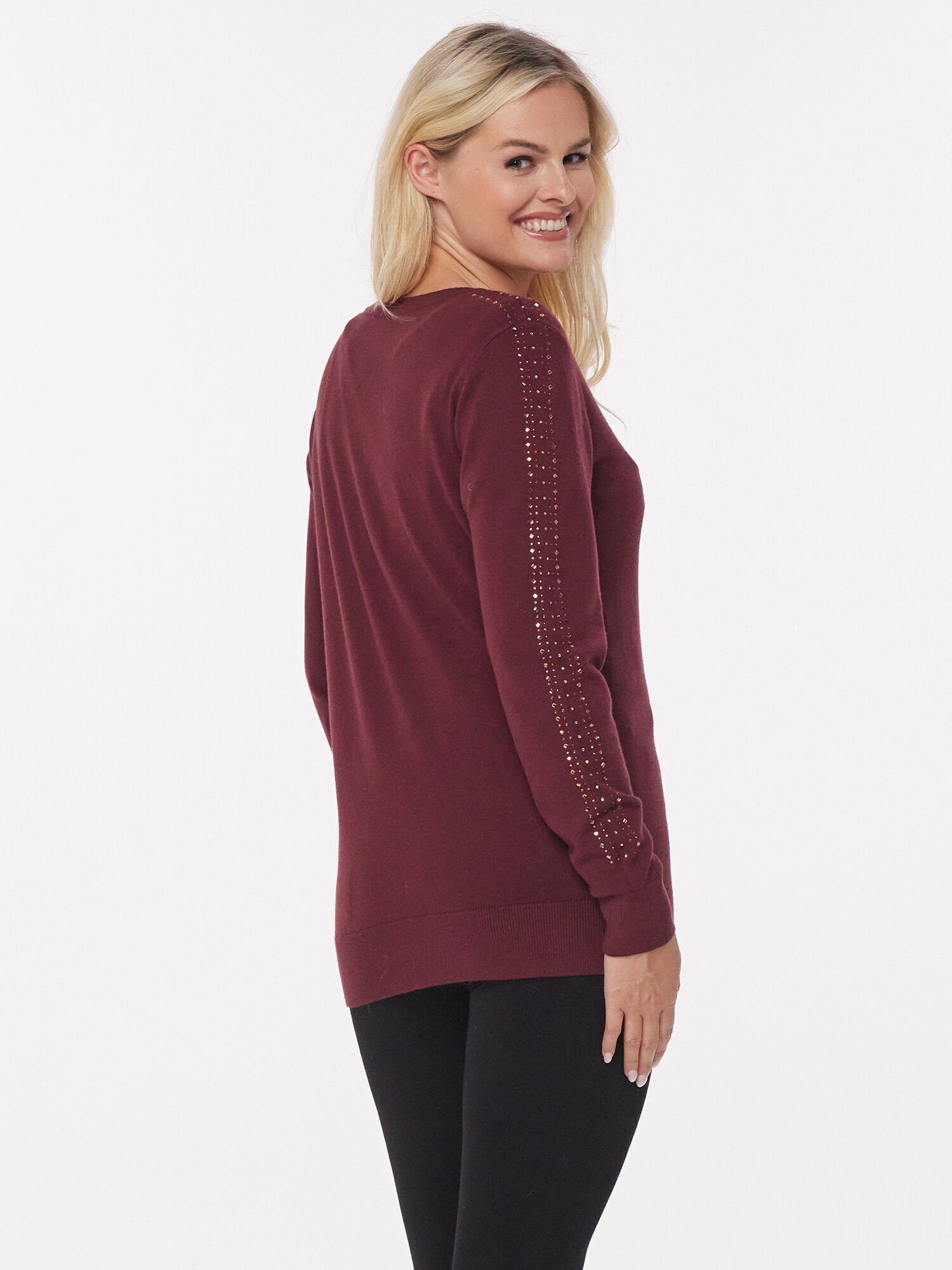 Christian Materne Strickpullover Feinstrick figurbetont mit Strasssteinverzierung
