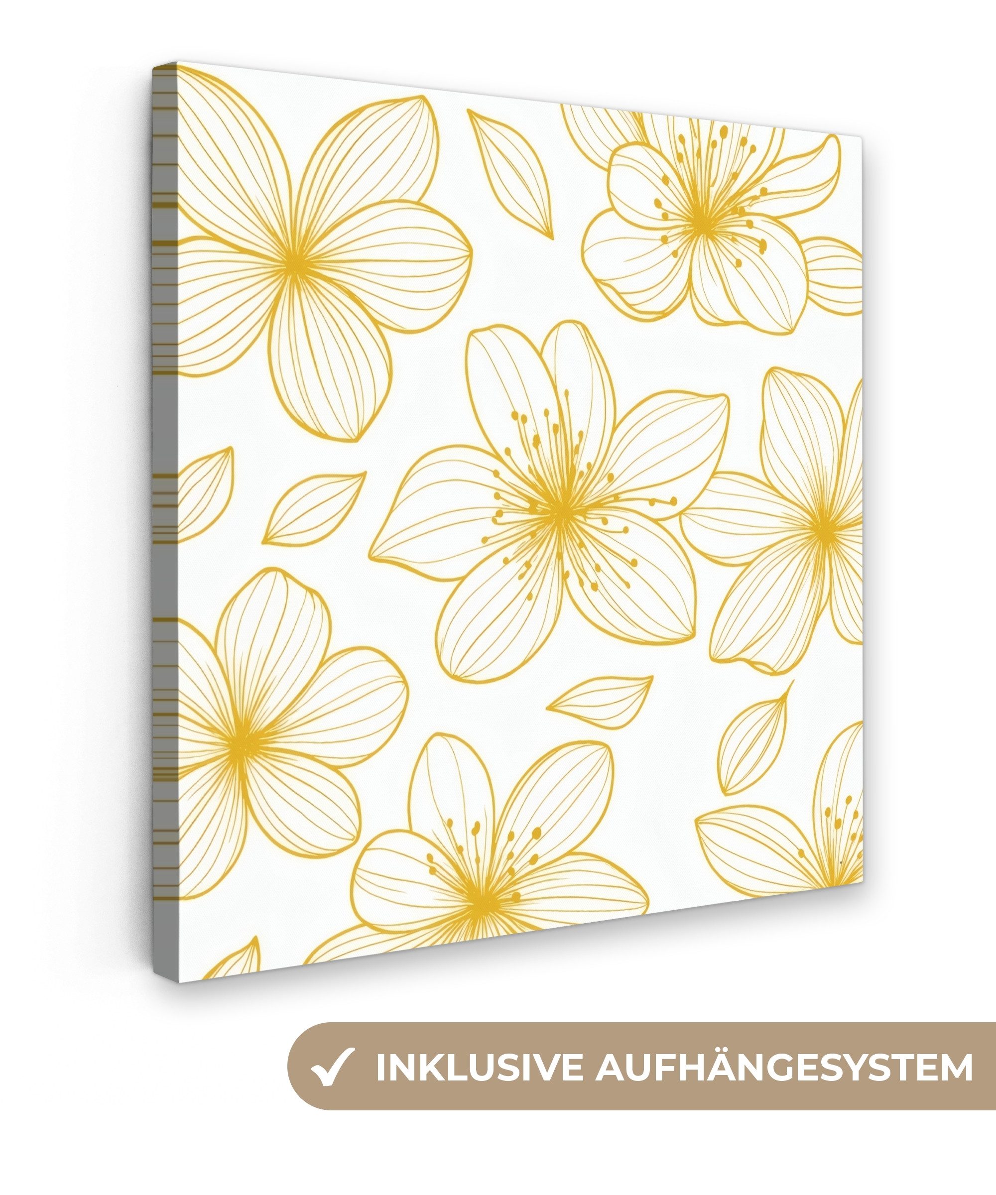 Leinwandbild Blumen - Muster - Illustration - Gelb