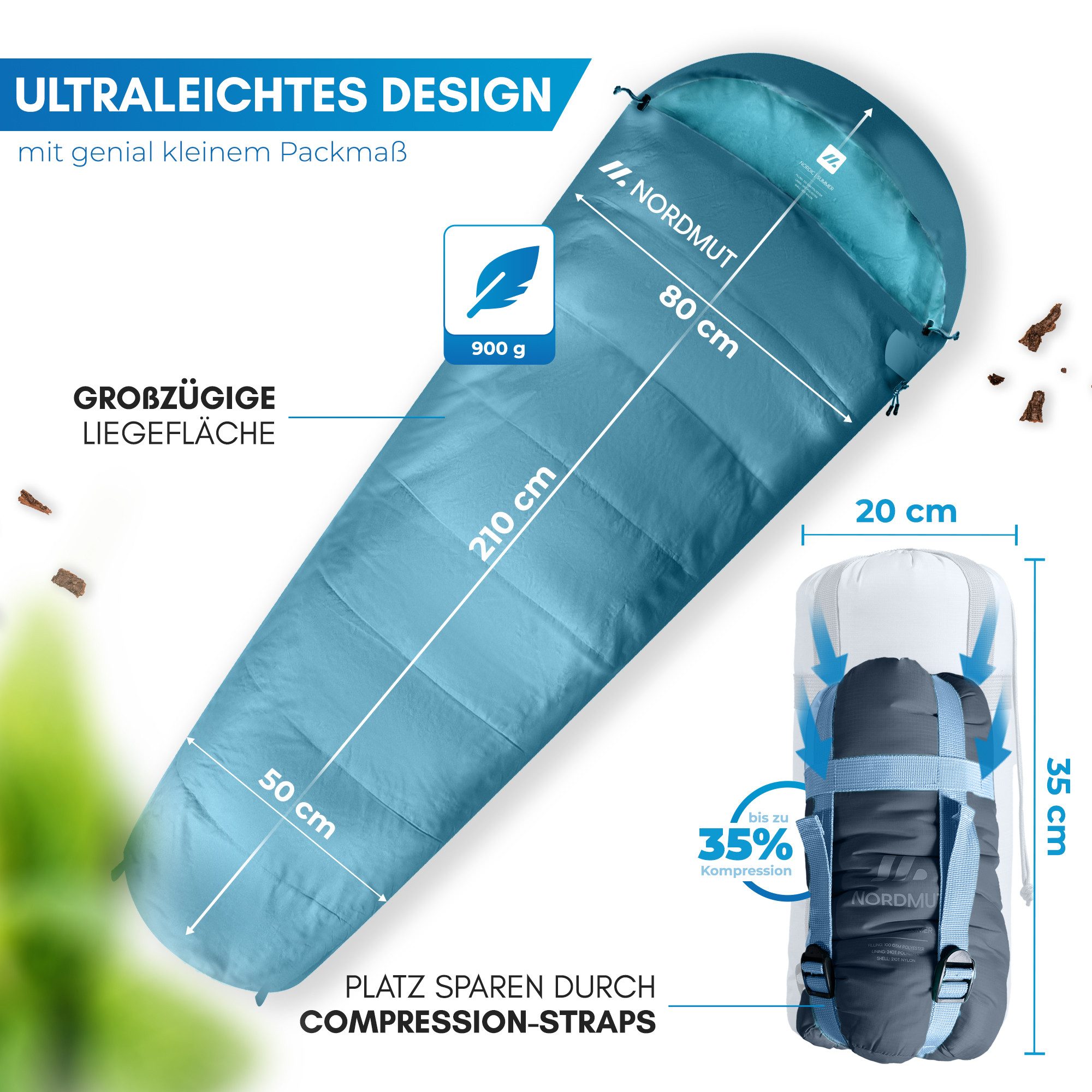 Nordmut Mumienschlafsack Sommerschlafsack Ultraleicht mit kleinem Packmaß [900g] – Bild 5 von 5
