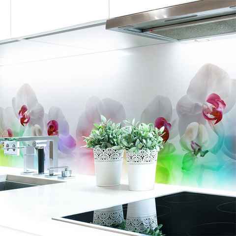 DRUCK-EXPERT Küchenrückwand Küchenrückwand Orchideen Bunt Hart-PVC 0,4 mm selbstklebend