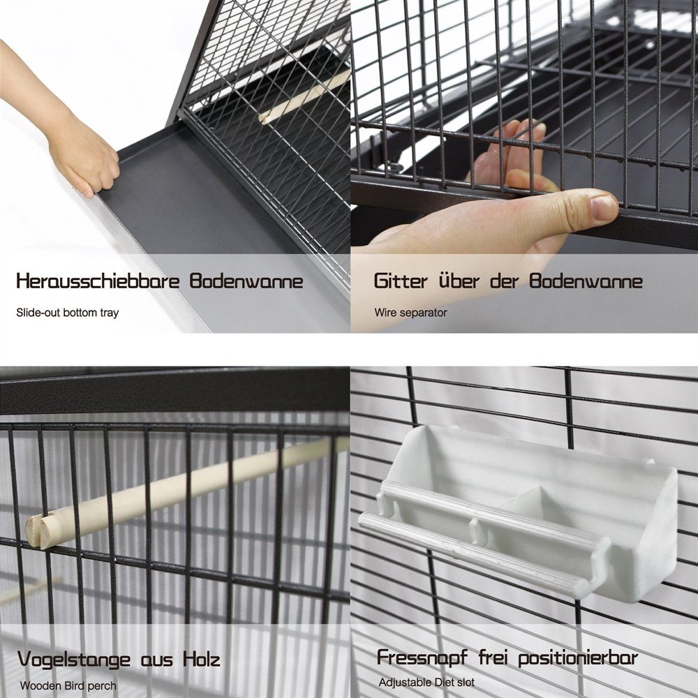 Feel2Home Vogelkäfig Vogelvoliere Grau XXL Voliere Vogelkäfig Vogelhaus Käfig Zuchtkäfig, Gitter über der Bodenwanne