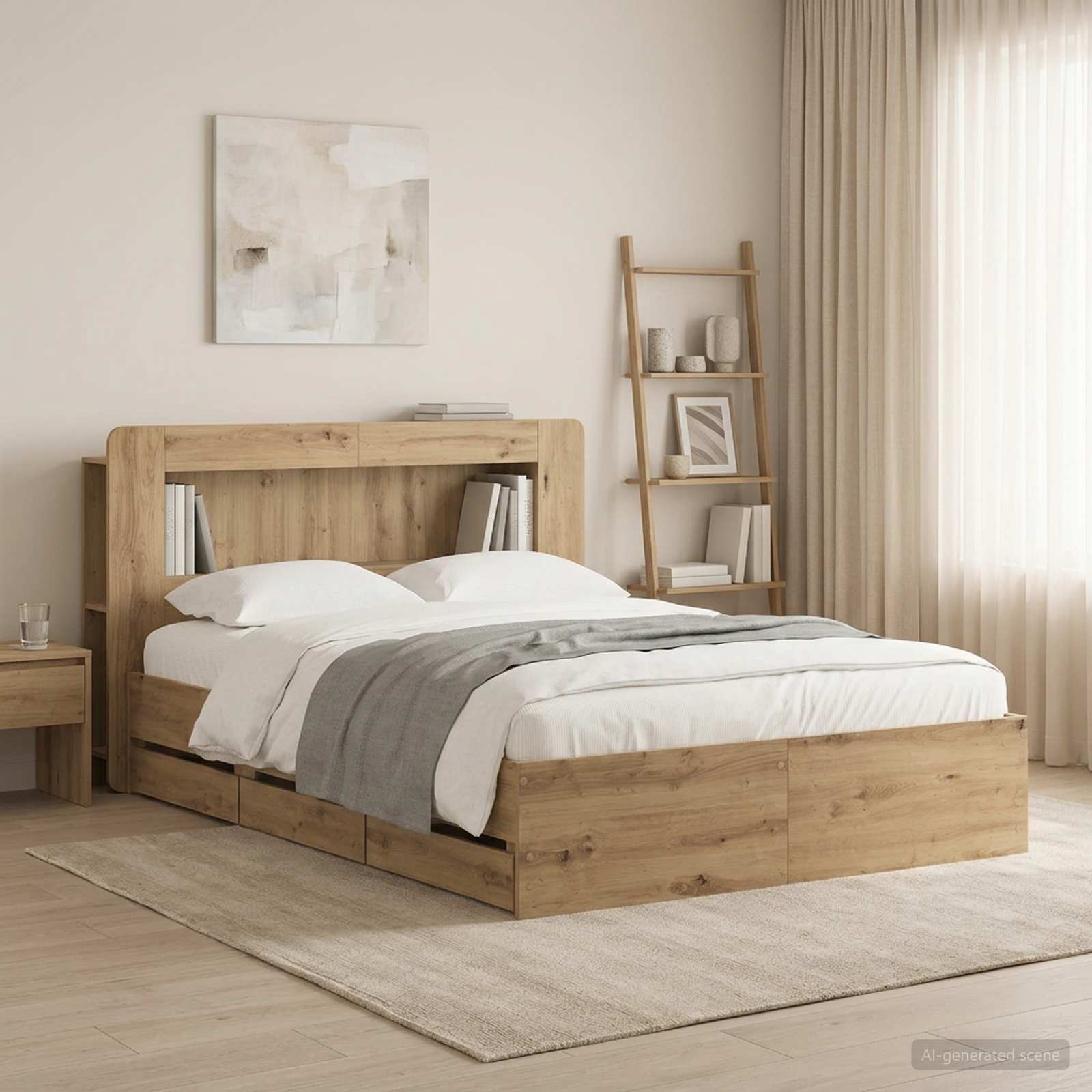 vidaXL Bett Bettgestell mit Stauraum und Kopfteil Artisan-Eiche (1-tlg)