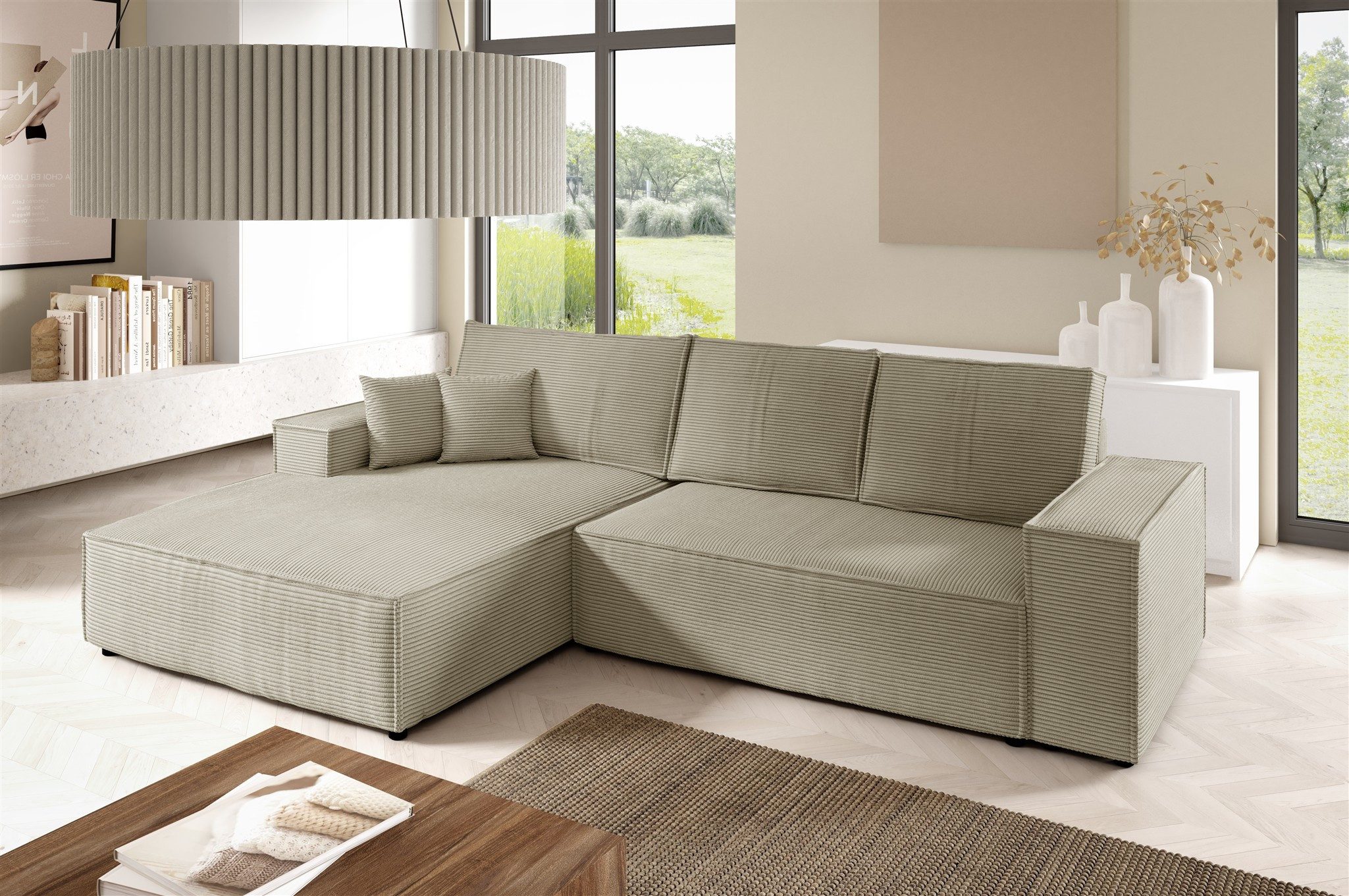 Fun Möbel Ecksofa Schlafsofa Sofa FUN MIRANDA in Cordstoff Poso, Ottomane Links oder Rechts, Bettkasten, Rundumbezug
