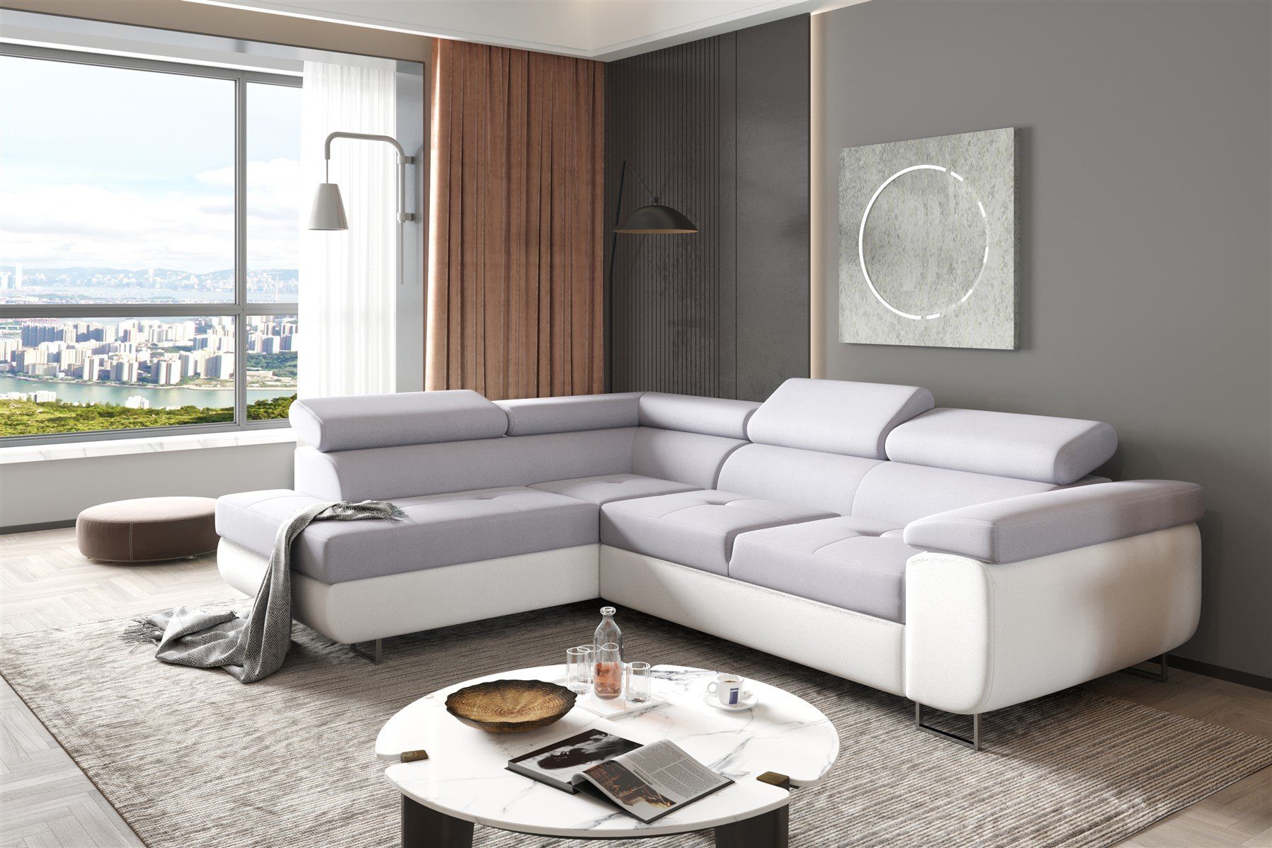Fun Möbel Ecksofa Couchgarnitur JADE Weiß-Hellgrau günstig online kaufen