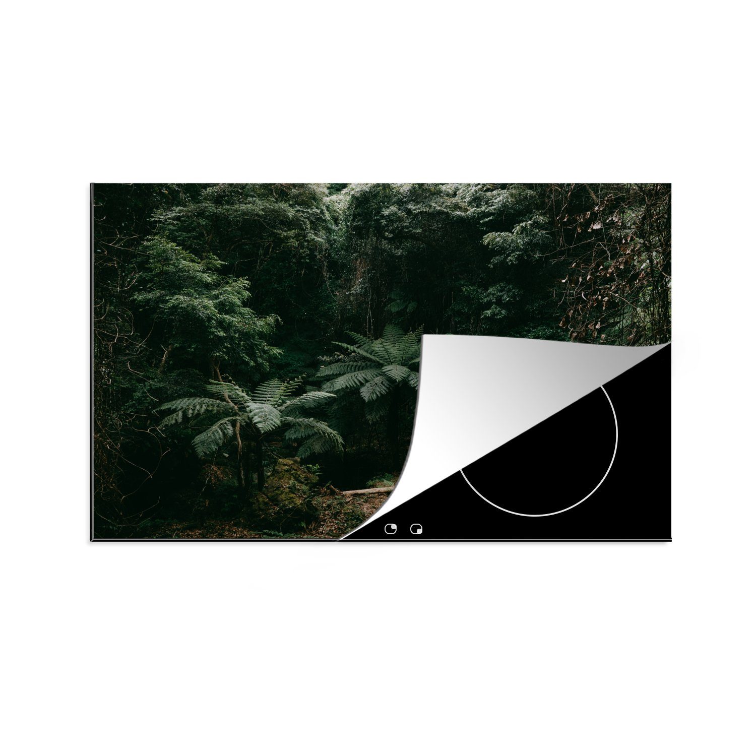 MuchoWow Herdblende-/Abdeckplatte Farne im japanischen Regenwald, Vinyl, (1 tlg), 81x52 cm, Induktionskochfeld Schutz für die küche, Ceranfeldabdeckung
