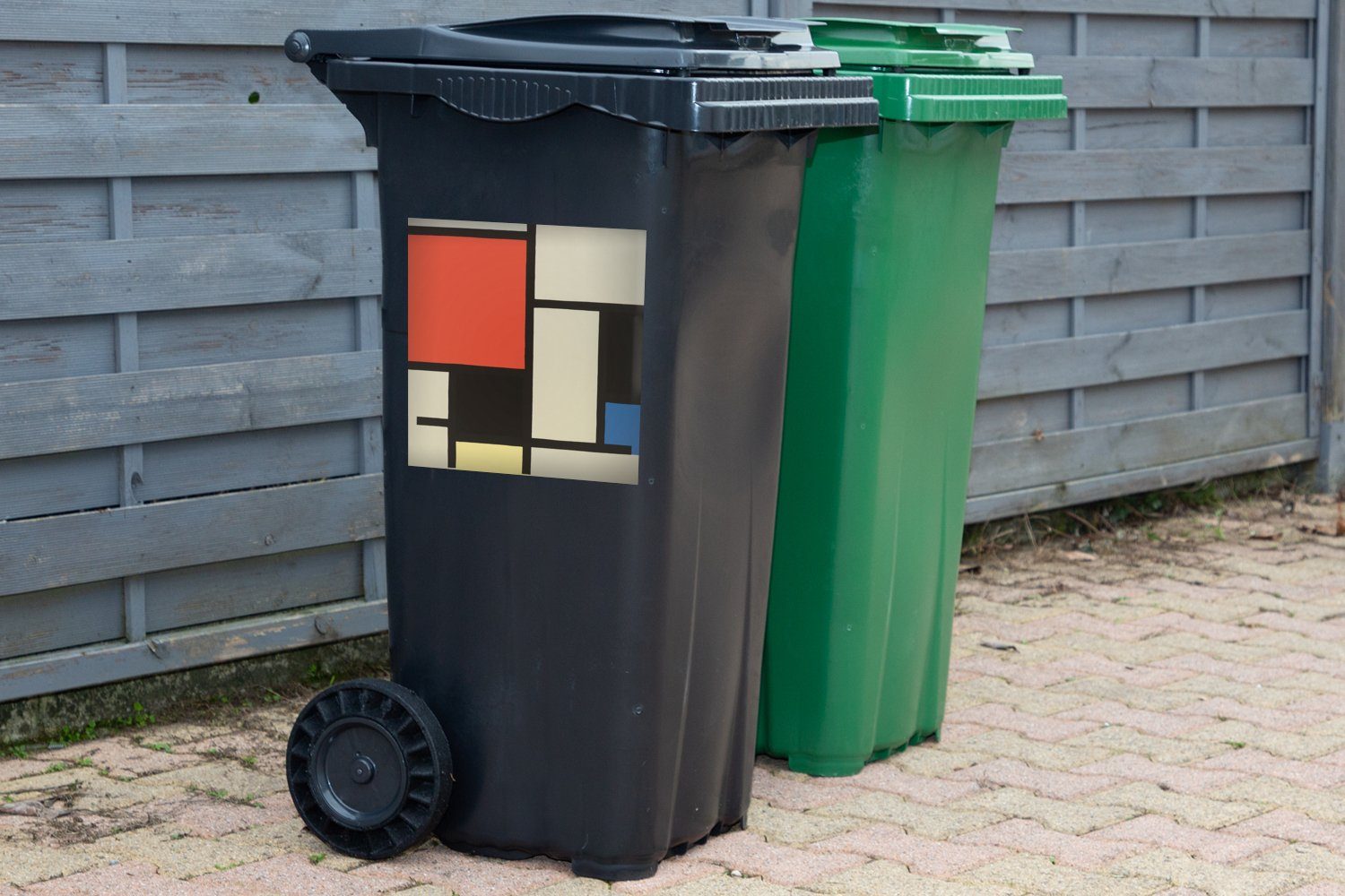 MuchoWow Wandsticker Komposition mit rotem Mondrian - Mülltonne, Sticker, Container, (1 schwarz, blau Piet St), Quadrat, Mülleimer-aufkleber, Abfalbehälter