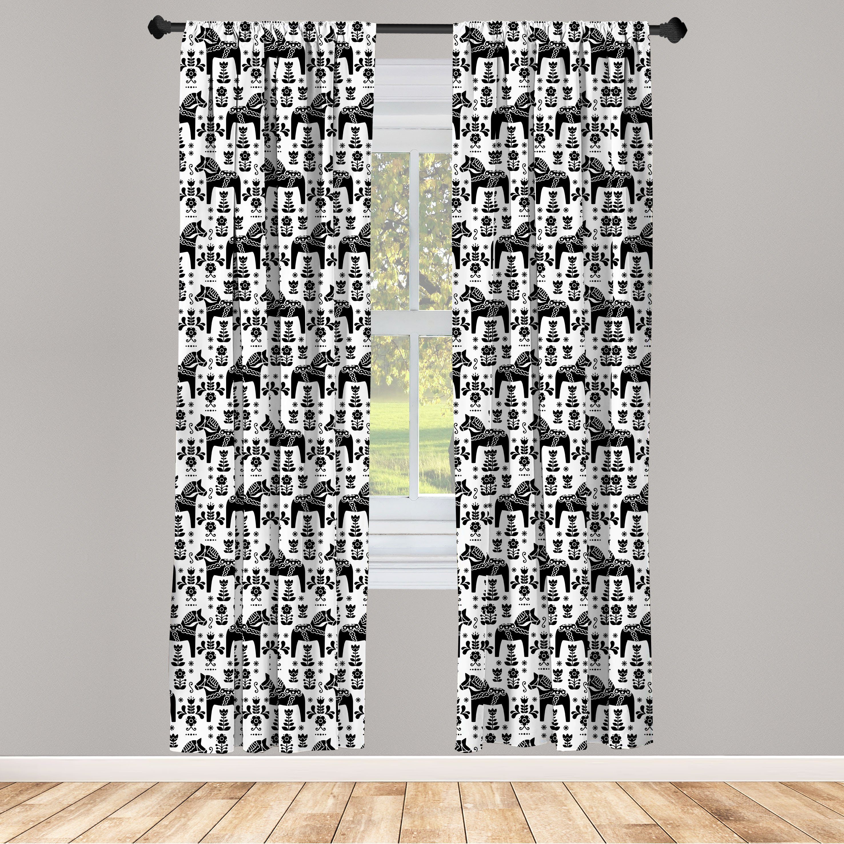 Gardine Vorhang für Wohnzimmer Schlafzimmer Dekor, Abakuhaus, Microfaser, nordisch Schwede Dala Pferde