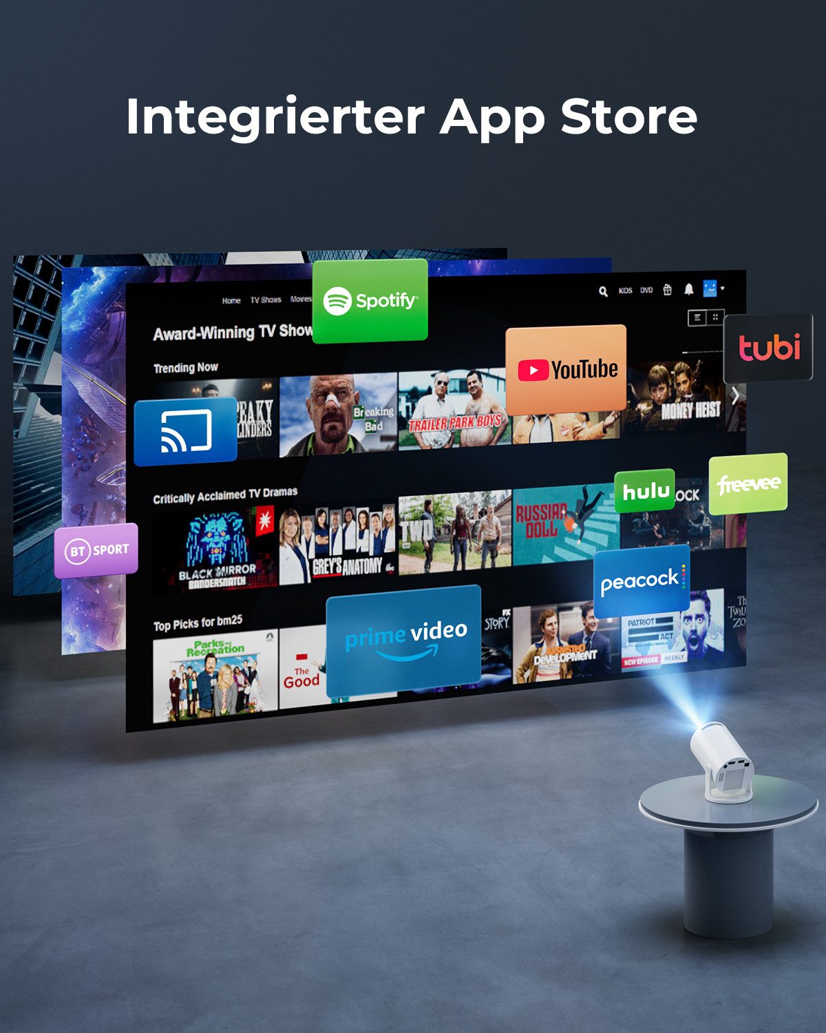 Einyoumily Mini Beamer Unterstützt 4K, Integrierte APP Android 14 Heimkino Beamer (20000 lm, 10000:1, 3840x2160 px) weiß