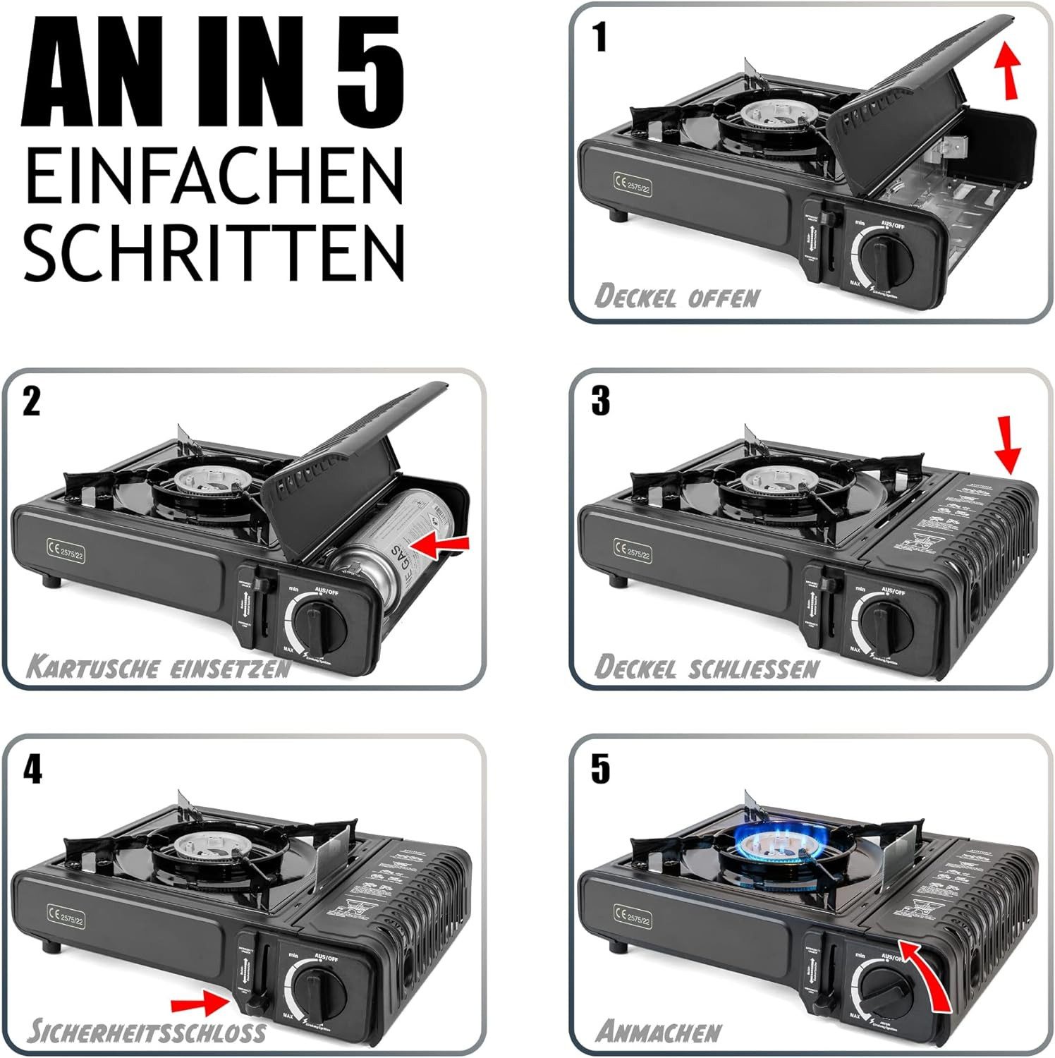 Greenpoint Gaskocher und Gaskocher mit Kartusche / Campingkocher mit gaskartusche, (Gaskocher), Edelstahl - Aluminium Gaskocher