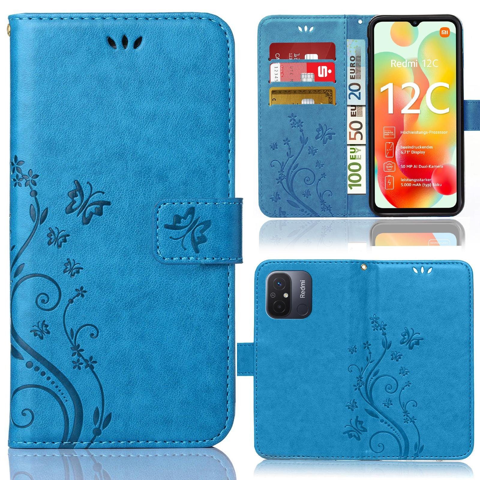 Numerva Handyhülle Bookstyle Flower für Xiaomi Redmi 12C, Handy Tasche Schutzhülle Klapphülle Flip Cover mit Blumenmuster