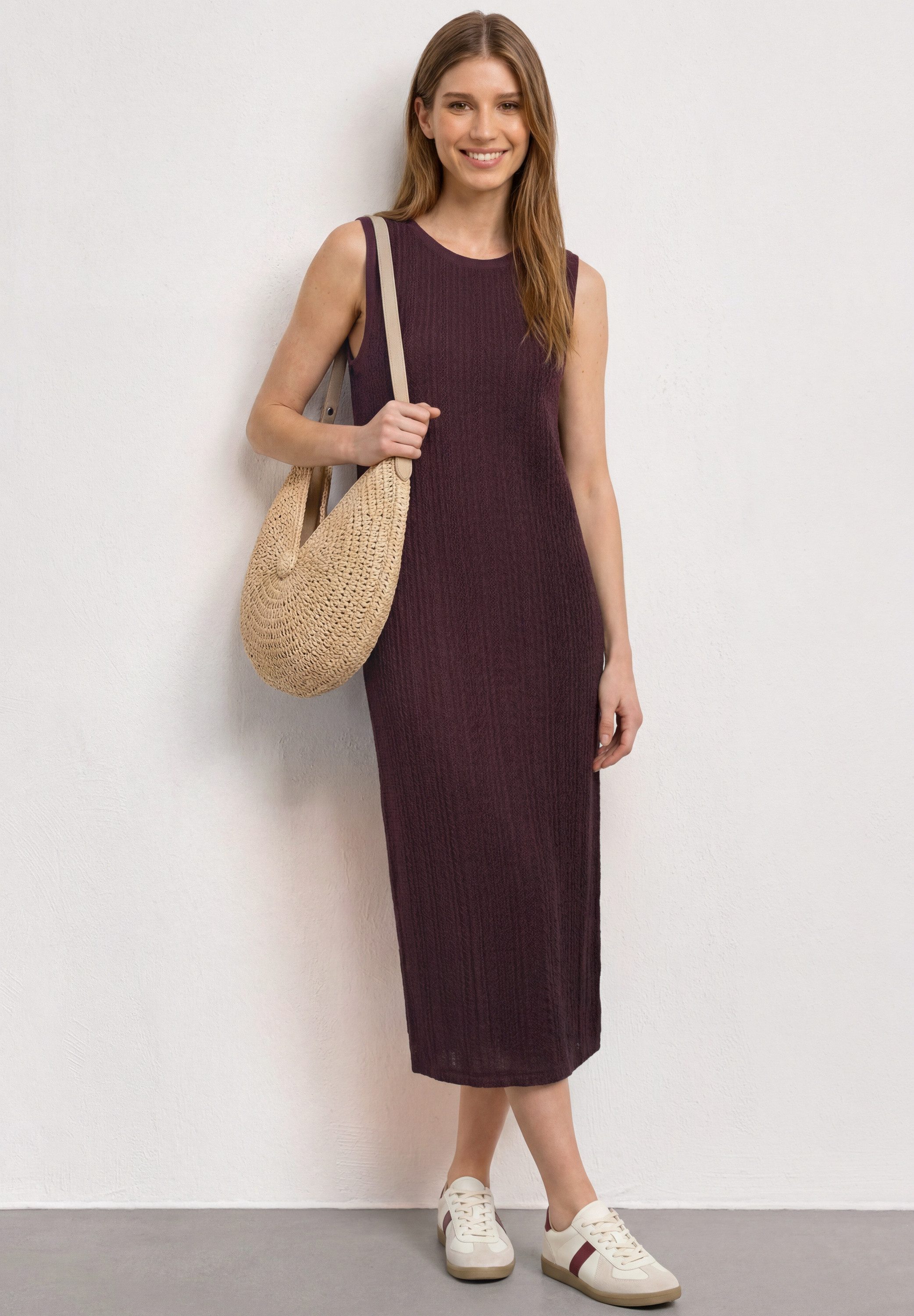 STREET ONE Midikleid Sommerkleid mit Spitze und Rundhals