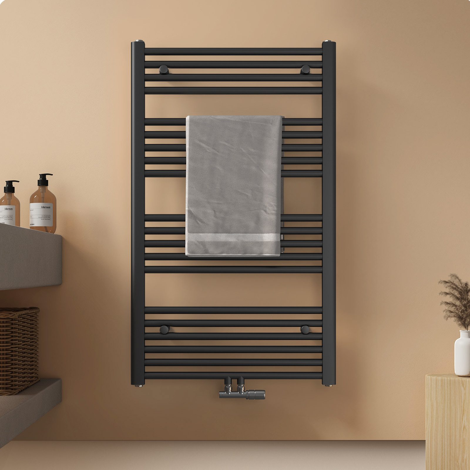 EMKE Badheizkörper Handtuchtrockner Handtuchwärmer Bad-Heizkörper, Mittelanschluss, Anthrazit
