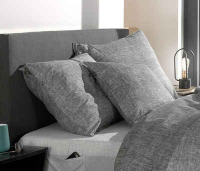 Bettwäsche Lino 1 135x200cm 80x80cm Dark Grey, ZO HOME, Baumolle, 2 teilig, Bettbezug Kopfkissenbezug Set kuschelig weich hochwertig