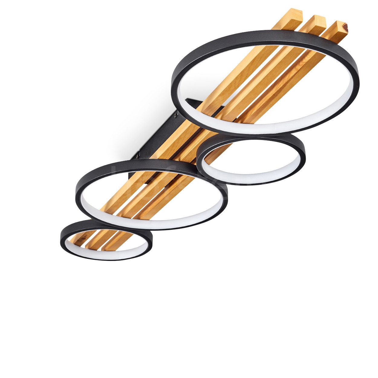 hofstein Deckenleuchte Deckenlampe aus Metall/Holz/Kunststoff in Schwarz/Natur/Weiß, LED fest integriert, 3000 Kelvin, über herkömmlichen Lichtschalter dimmbar, m. Holzbalken, 5100 Lumen