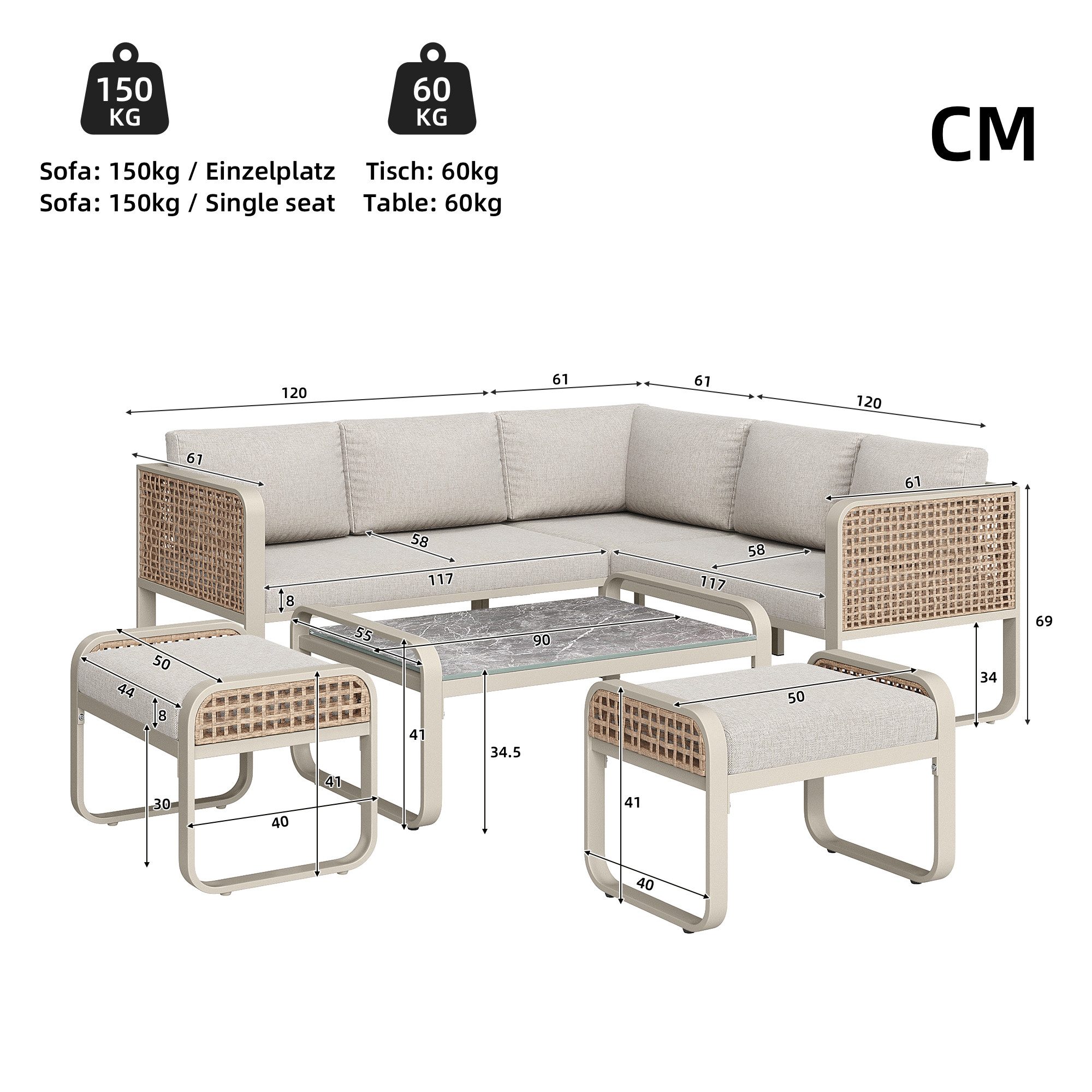 Celya Gartenlounge-Set Gartenlounges, Gartenmöbel Set Rattan günstig online kaufen