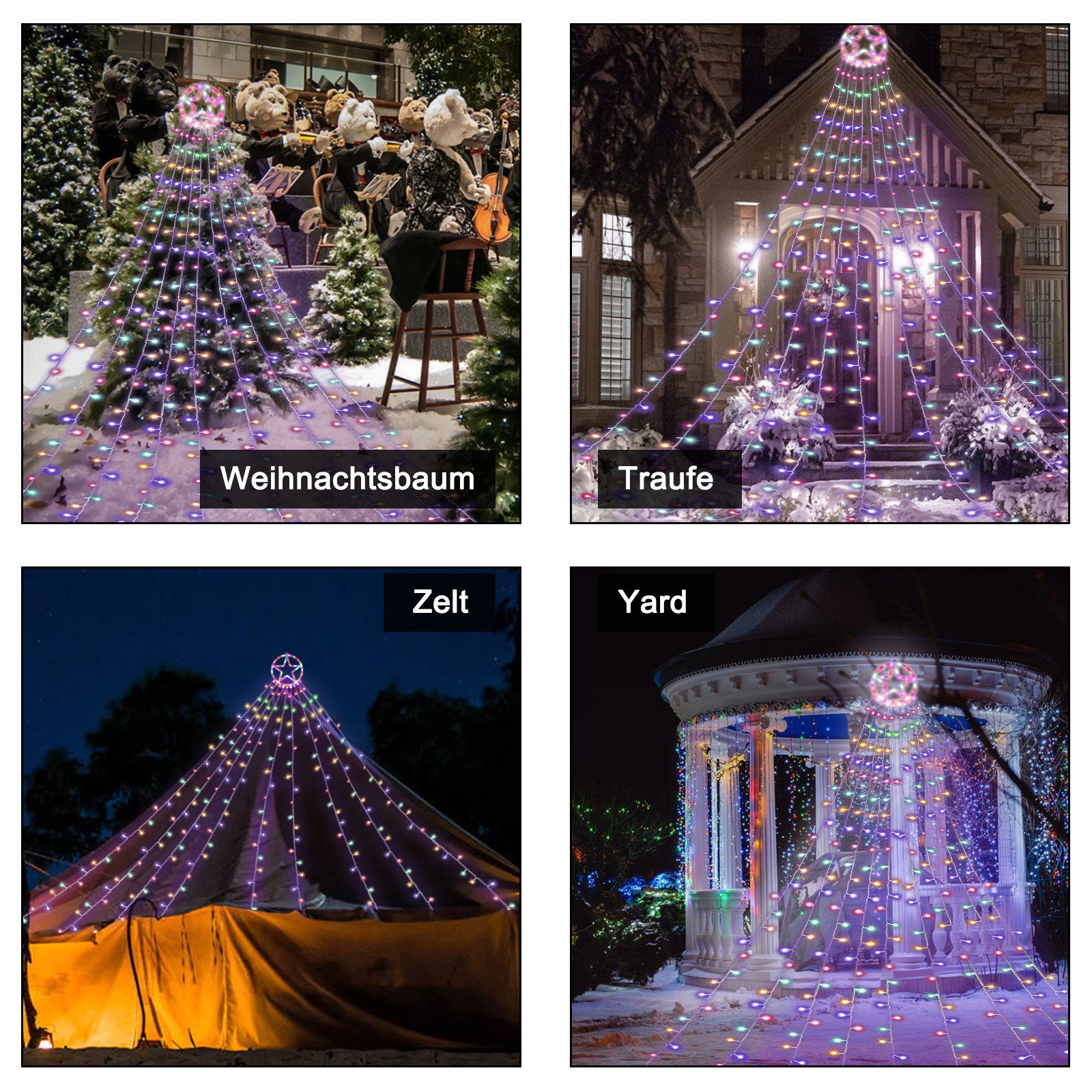 RGB Tannenbaum Weihnachtsbaum LEDs 200/280 LED-Lichterkette Christbaumbeleuchtung mit Clanmacy Ring
