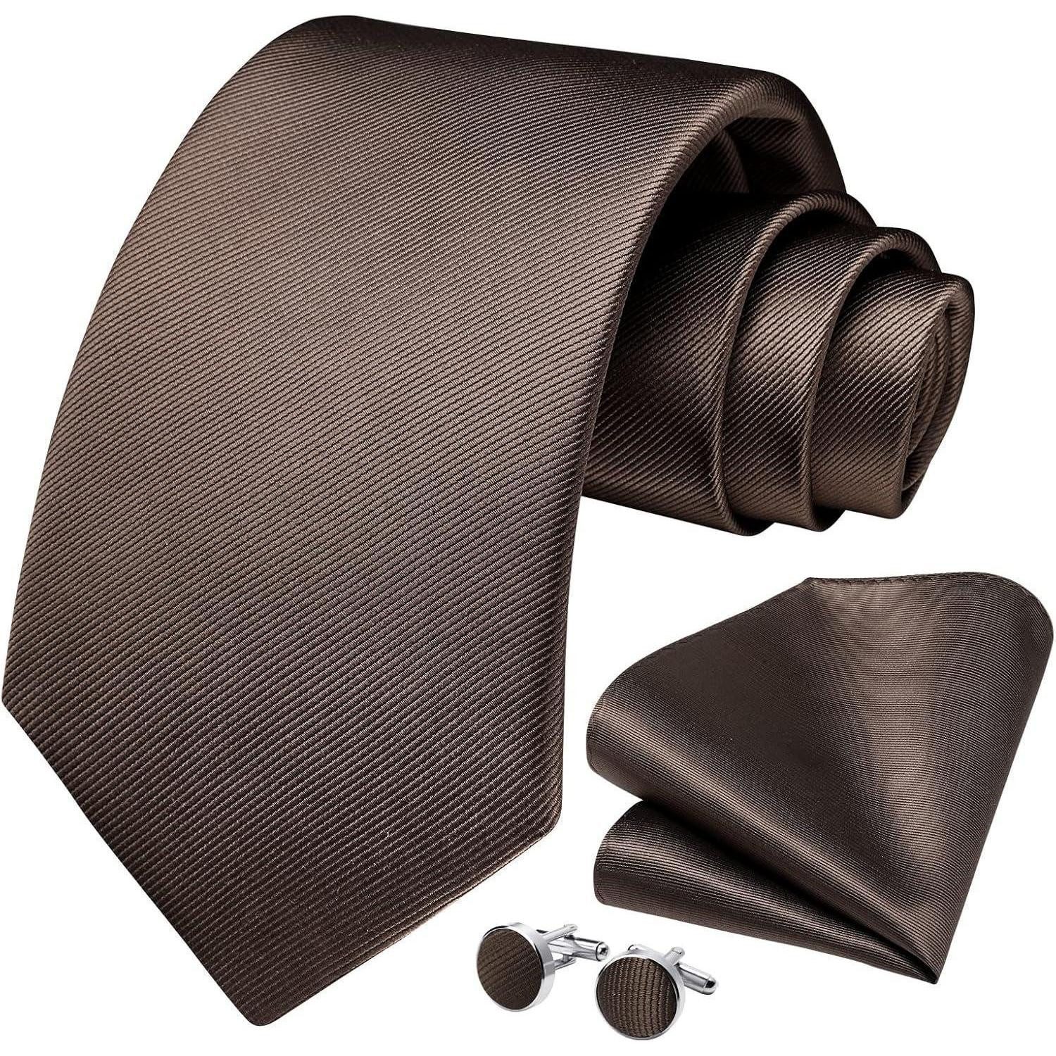 LuxusKollektion Krawatte Krawatte Herren Hochzeit Einstecktuch Manschettenknöpfe Set Braun
