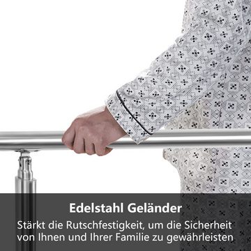 Clanmacy Treppengeländer Edelstahl Handlauf Geländer 0-5 Querstab Bausatz Aufmontage, 80 cm Länge, mit 5 Pfosten, für Brüstung Balkon Garten