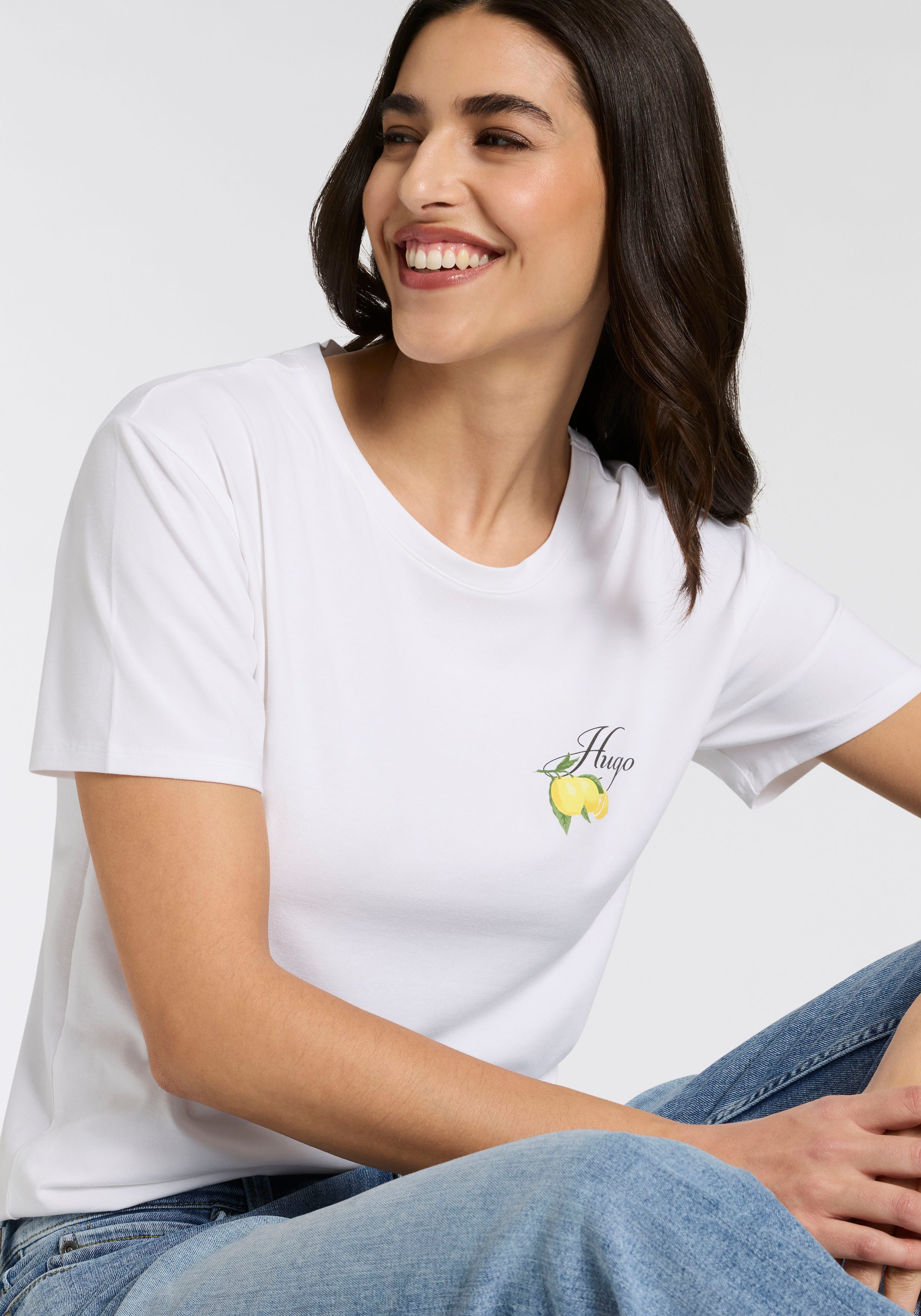 HUGO Pyjamaoberteil aus Stretch-Jersey mit Logo-Artwork, Rundhals, regular fit