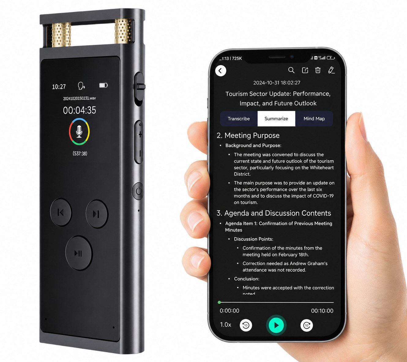 XEOOCE KI Diktiergerät 64GB - AI Transkription Sprachaufnahme App Digitales Aufnahmegerät