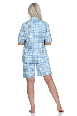 Normann Pyjama Damen kurzarm Shorty Pyjama aus Jersey zum durchknöpfen in Karo-Optik