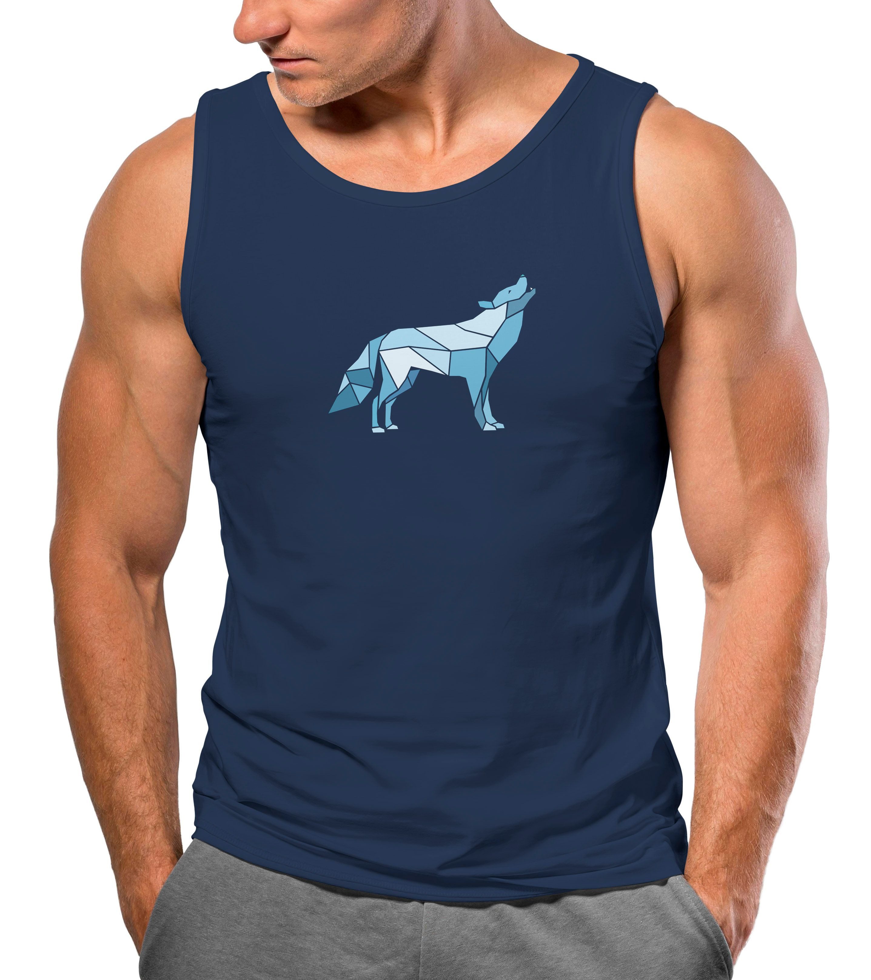 Tanktop Herren Tank-Top Aufdruck Wolf Polygon Print Geometrie Outdoor