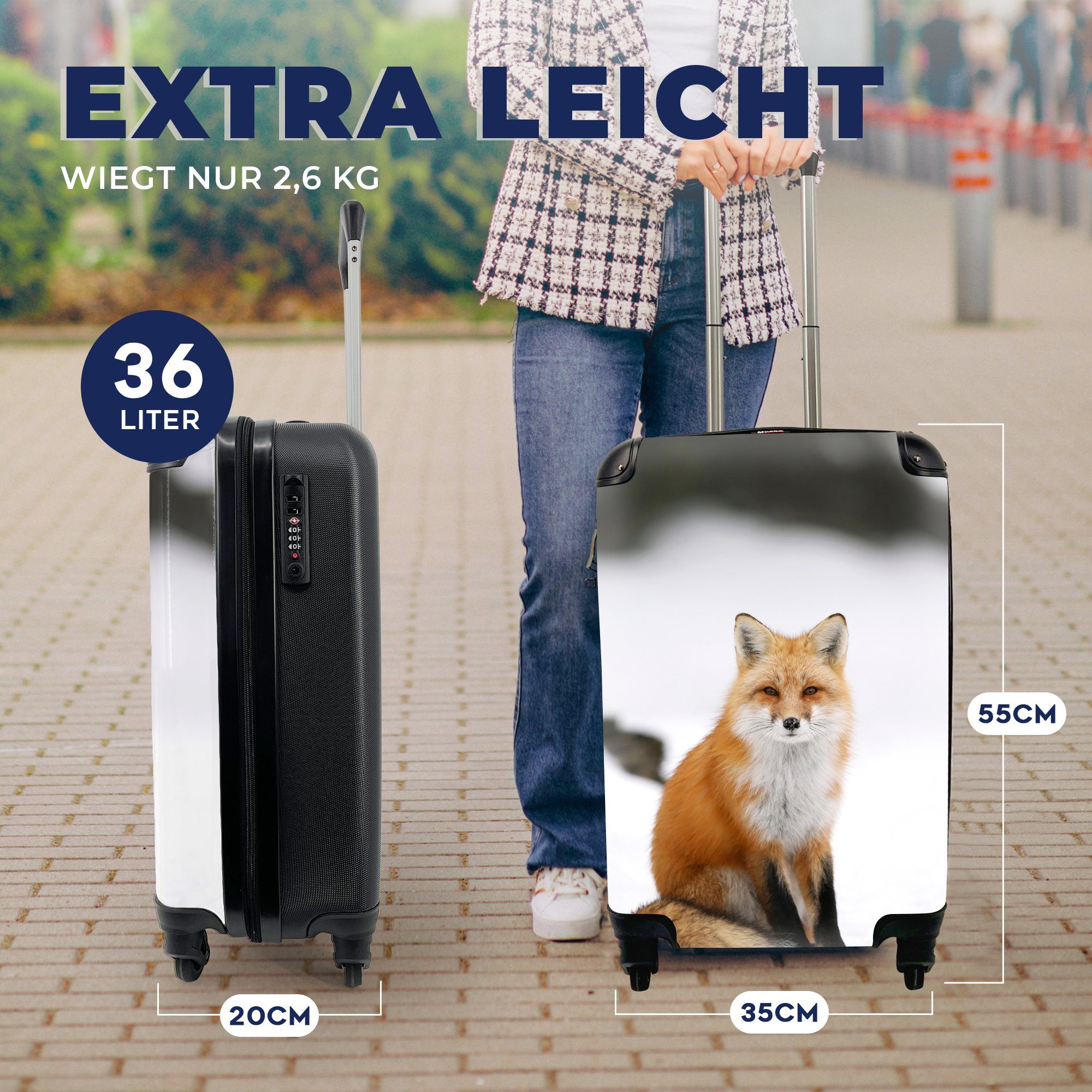 MuchoWow Handgepäckkoffer rollen, - Reisekoffer für Rollen, 4 Winter, Ferien, Fuchs Schnee Reisetasche Trolley, Handgepäck mit 