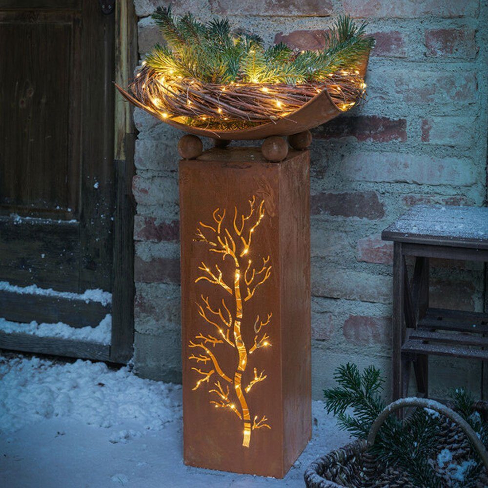 Home-trends24.de Feuerschale Säule Feuerschale 2tlg Garten Deko Beleuchtung Edelrost Pflanzschale