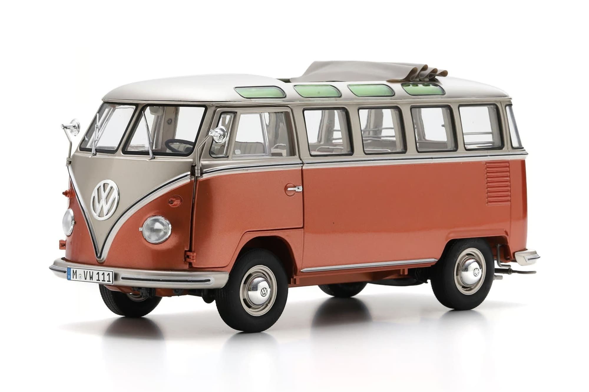 Schuco Modellauto Schuco VW T1 Samba 1962 Orange Metallgrau 1:18 Sammlermodell Bulli