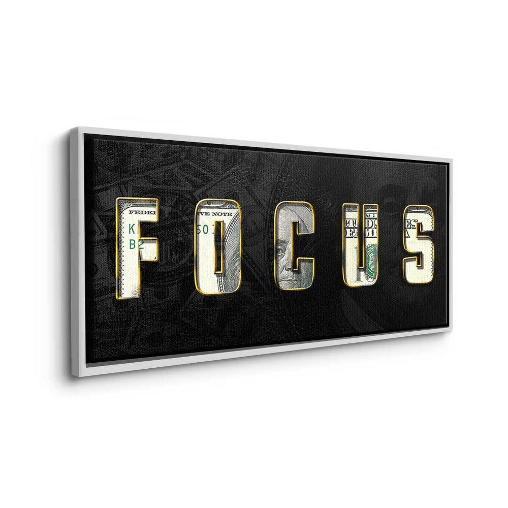 - goldener hard Motivationsbild Premium FOCUS Leinwandbild, - elegant Rahmen - DOTCOMCANVAS® Work