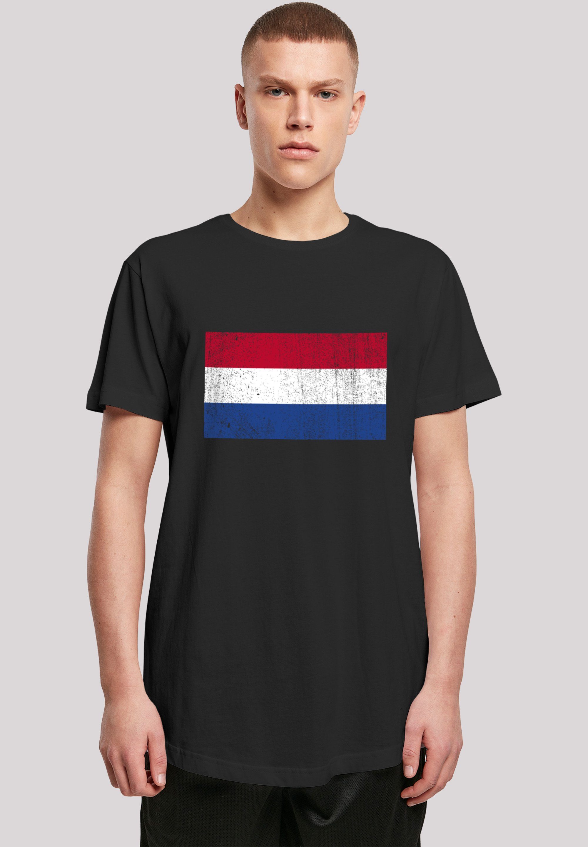 F4NT4STIC NIederlande Flagge Holland Print schwarz T-Shirt Netherlands distressed