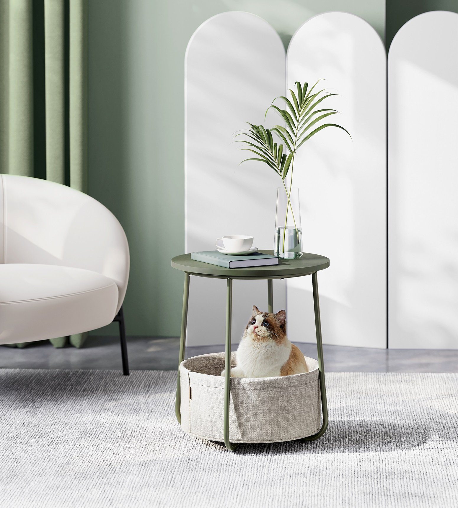 VASAGLE Beistelltisch, rund, Couchtisch, mit Korb aus Stoff, Ø45 cm, modern günstig online kaufen