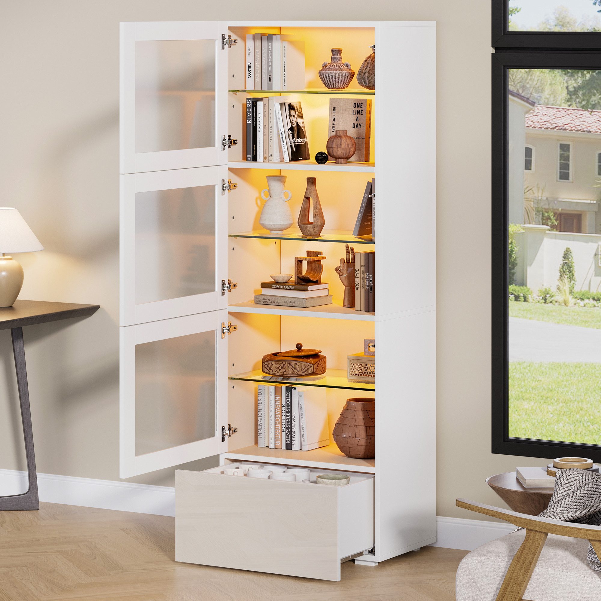 Merax Vitrine schmal Standvitrine mit LED-Beleuchtung inkl. App (60x40x173c günstig online kaufen