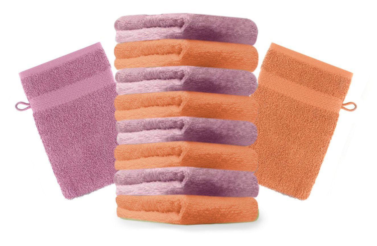 Betz Waschhandschuh 10 Stück Waschhandschuhe Premium 100% Baumwolle Waschlappen Set 16x21 cm Farbe orange und Altrosa