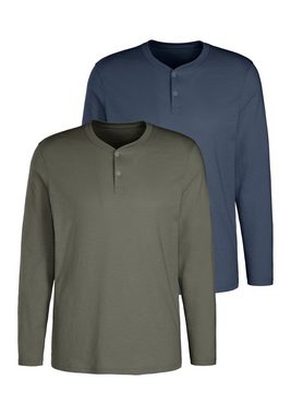 H.I.S Langarmshirt (Packung, 2-tlg) Shirt mit Knopfleiste aus aus strukturierter Baumwoll-Qualität