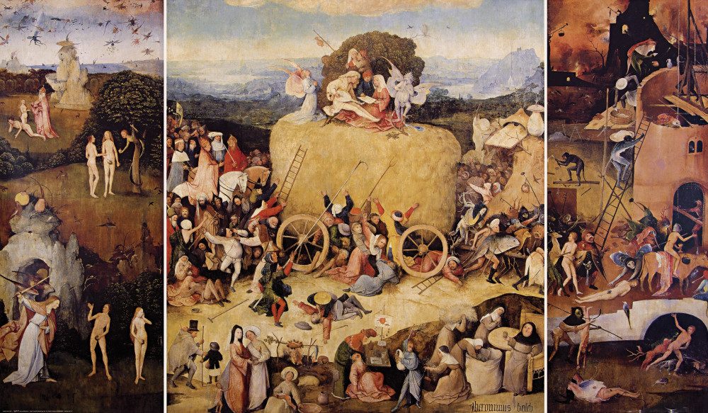 Poster Hieronymus Bosch Kunstdruck Bild - Der Heuwagen, 1516 (70 x 120 cm)
