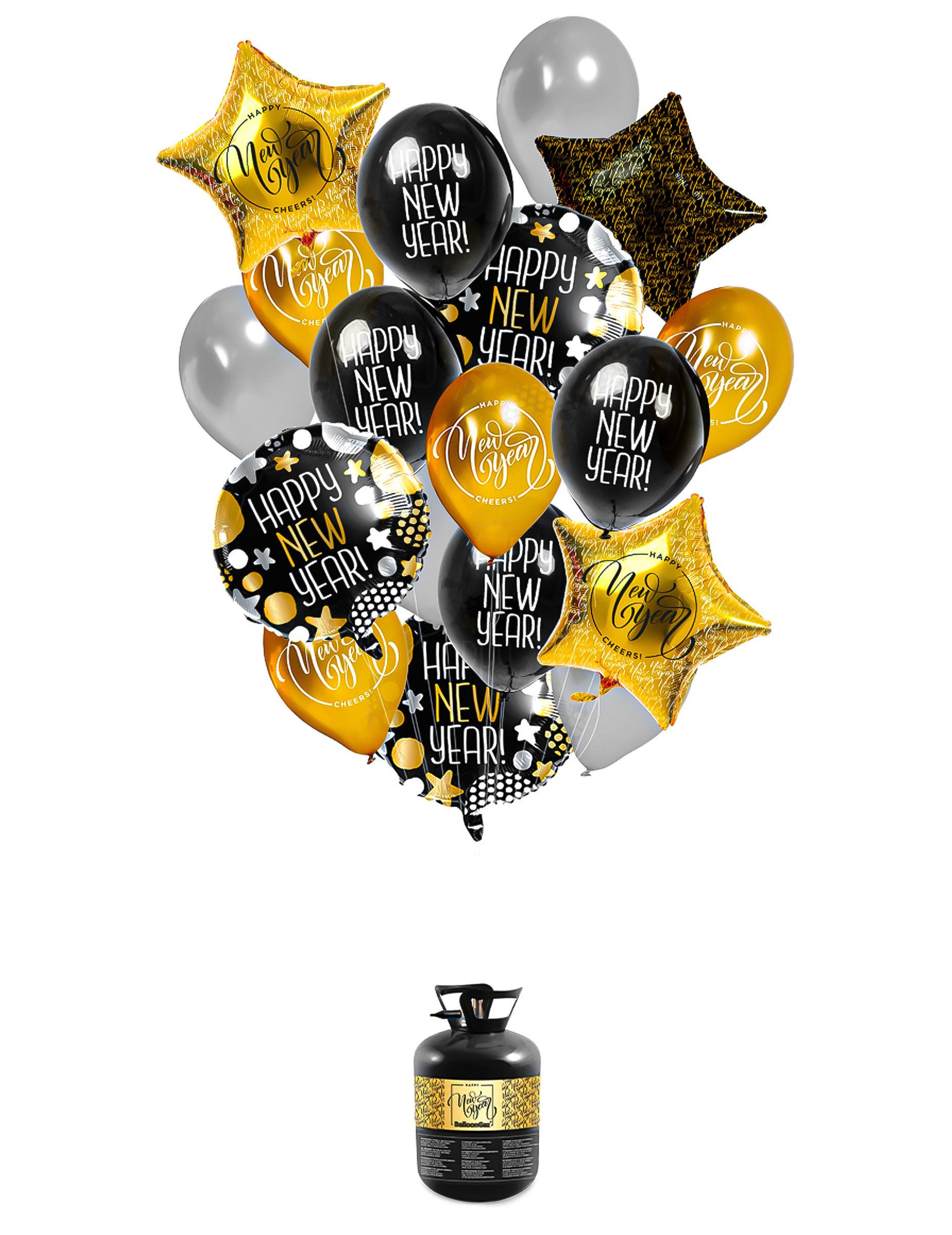 Folat Kostüm Silvester Ballon-Set 18-teilig gold-schwarz-weiß