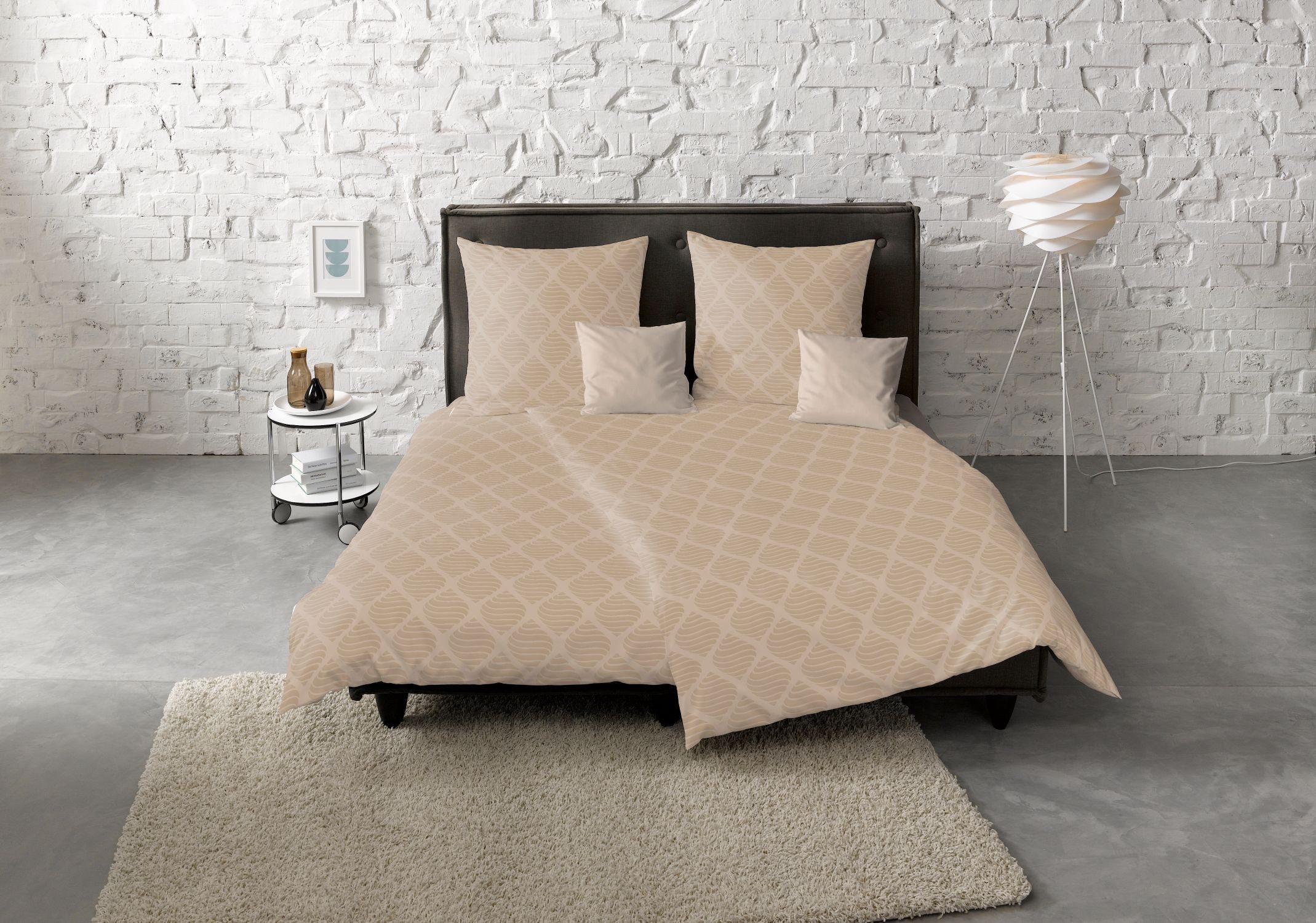 fleuresse Bettwäsche Fleuresse Havanna Damast Bettwäsche uni 135x200 Muscheln Rauten beige, Mako Damast, 2 teilig, Jacquard-Gewebe aus feinsten Garnen